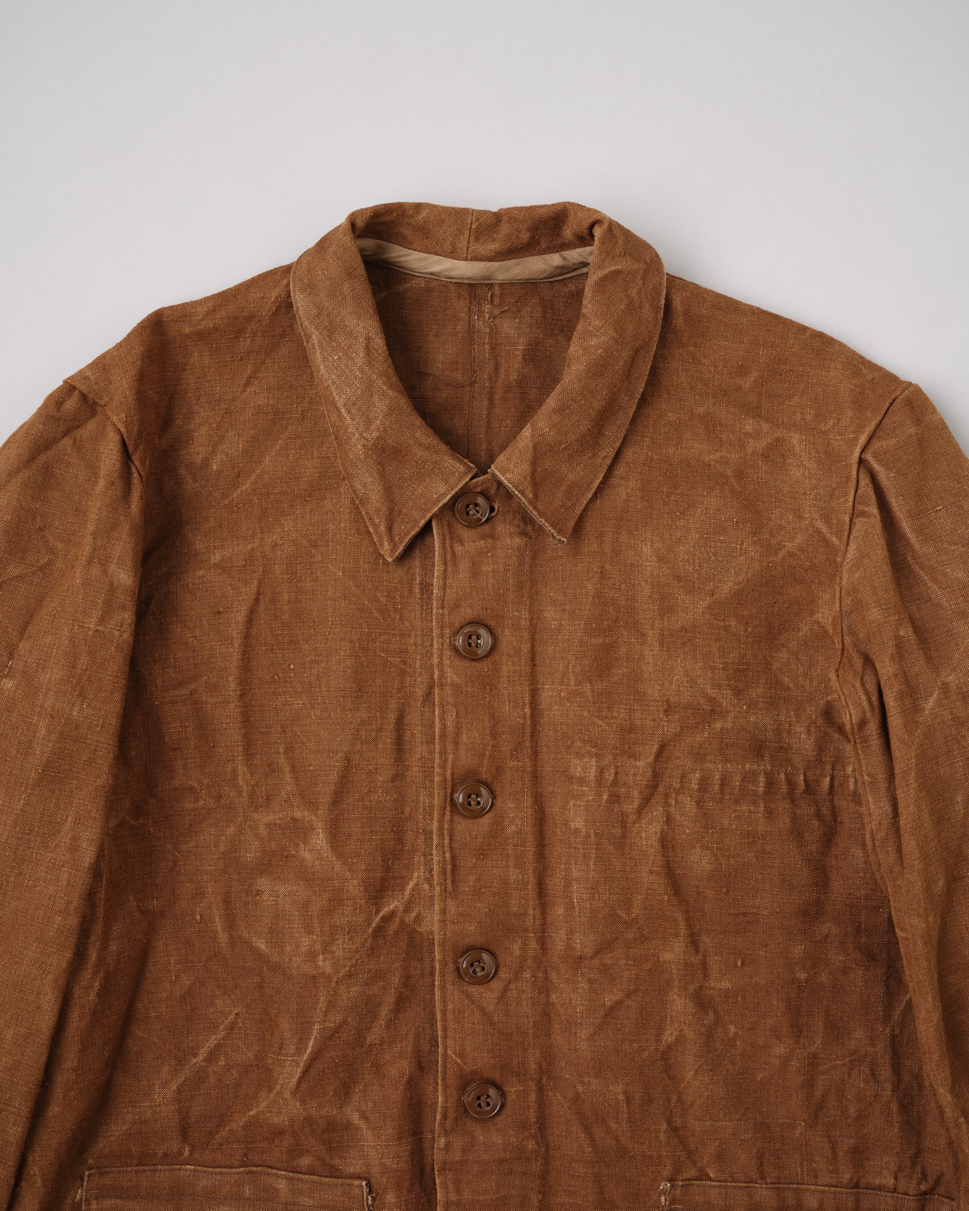 50's] French Vintage Brown Linen Canvas Work Jacket Size.52-62