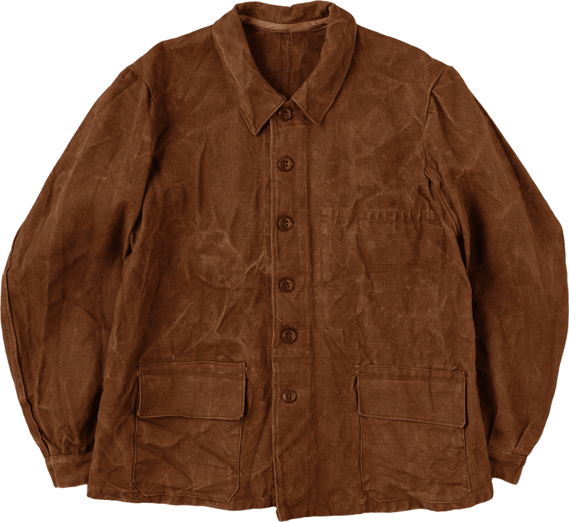 【~50's】French Vintage Brown Linen Canvas Work Jacket Size.52-62