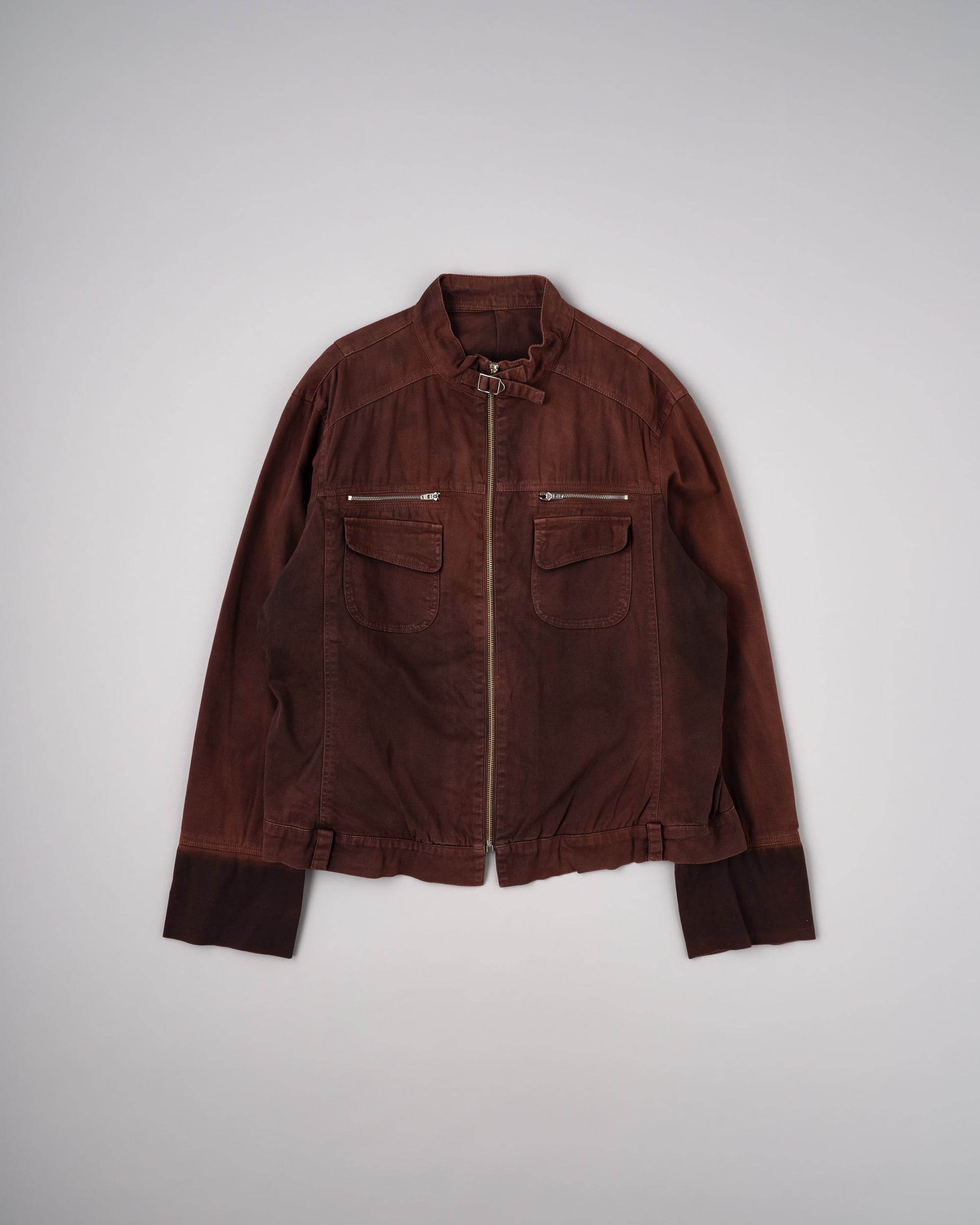 【~80’s】Italian Vintage Brown Cotton Elastane Zip Up Jacket Size.52