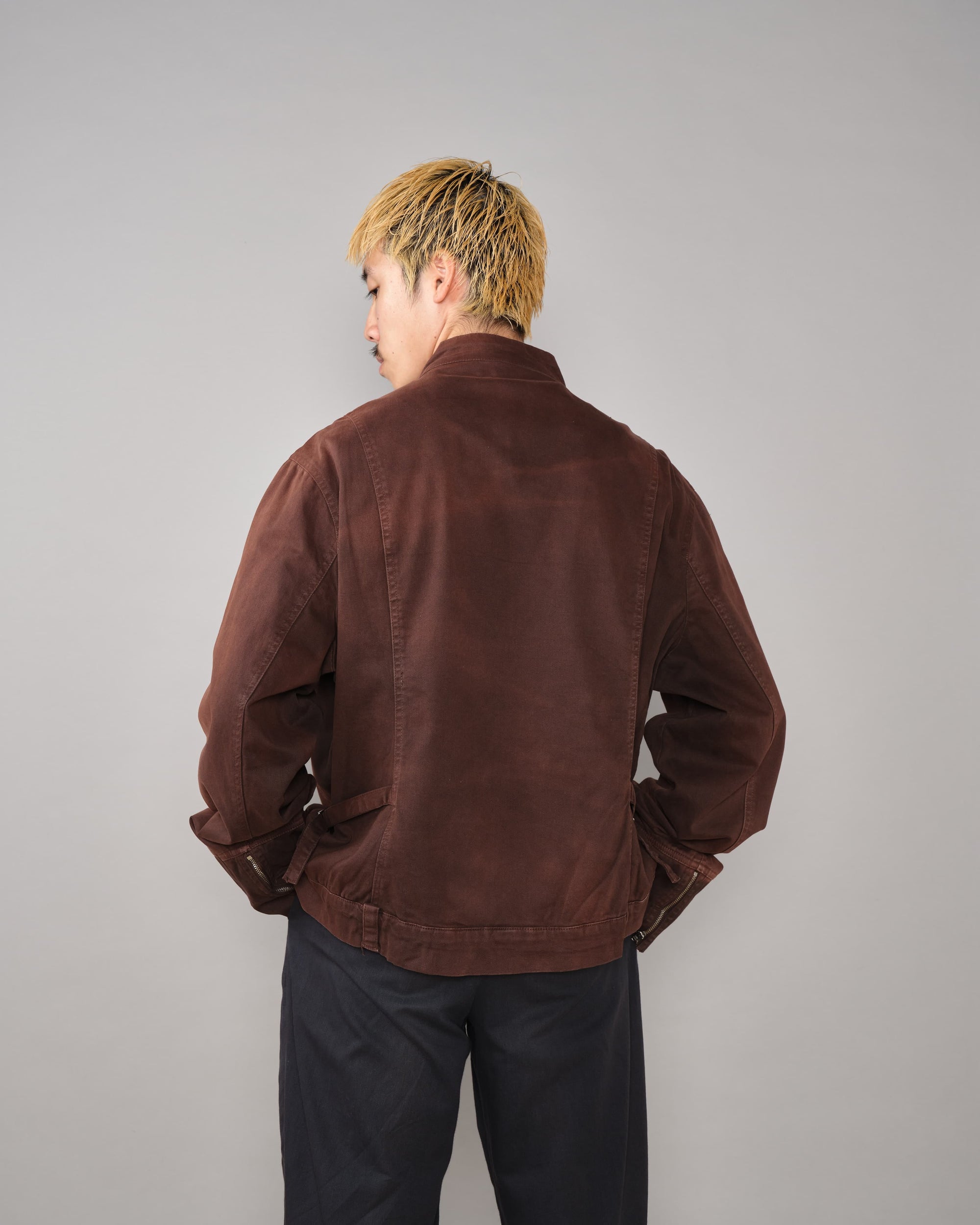 【~80’s】Italian Vintage Brown Cotton Elastane Zip Up Jacket Size.52
