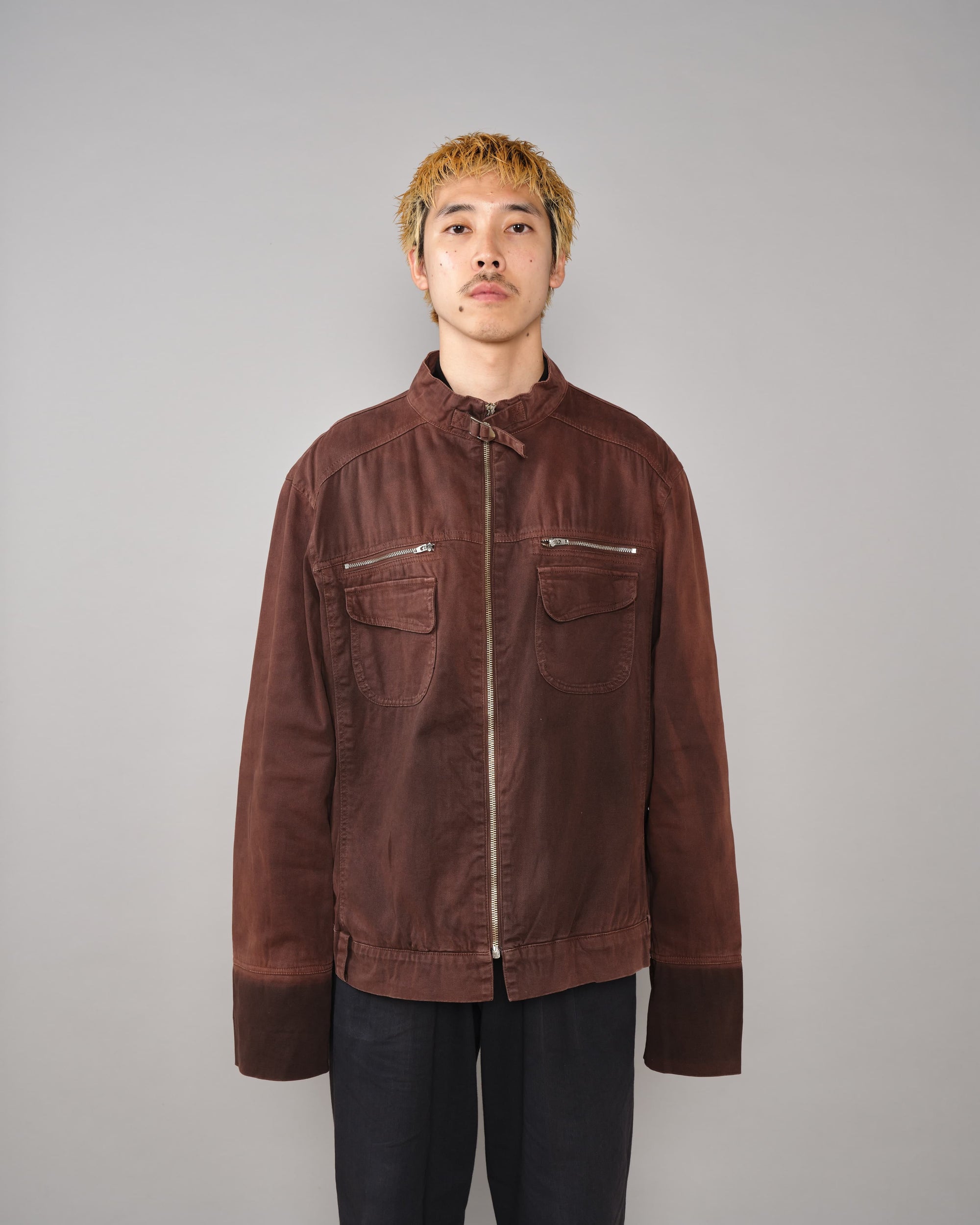 【~80’s】Italian Vintage Brown Cotton Elastane Zip Up Jacket Size.52