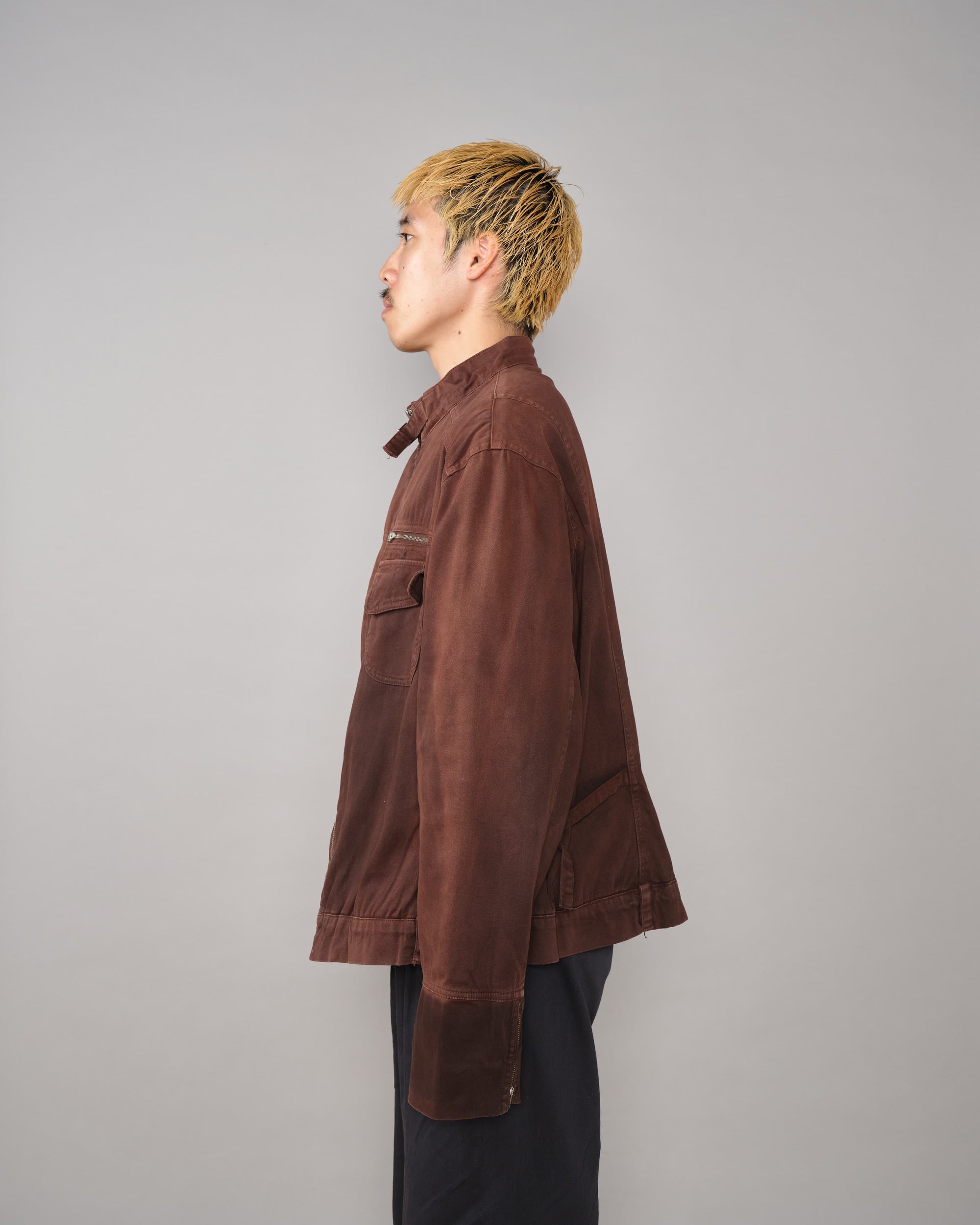 【~80’s】Italian Vintage Brown Cotton Elastane Zip Up Jacket Size.52