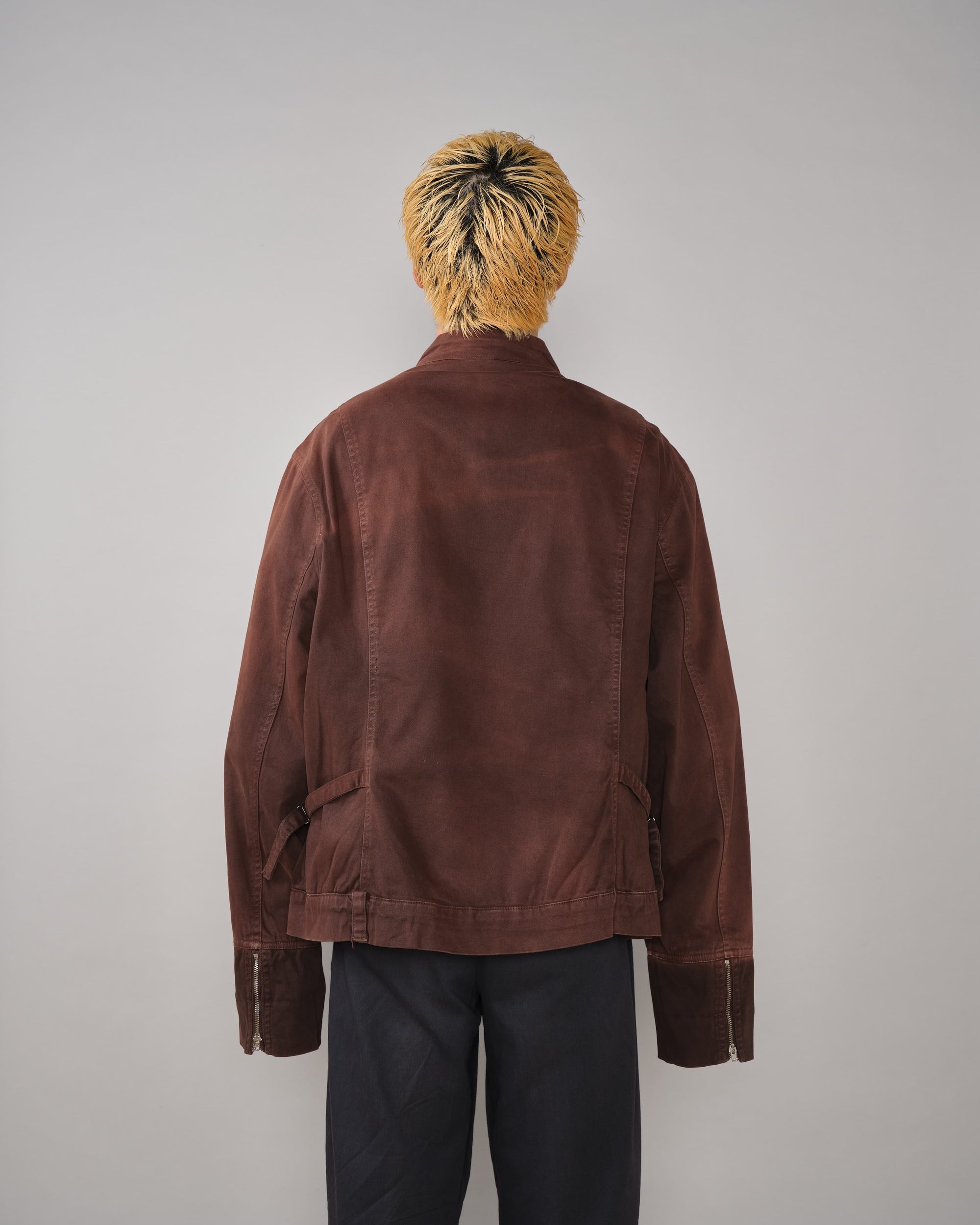 【~80’s】Italian Vintage Brown Cotton Elastane Zip Up Jacket Size.52