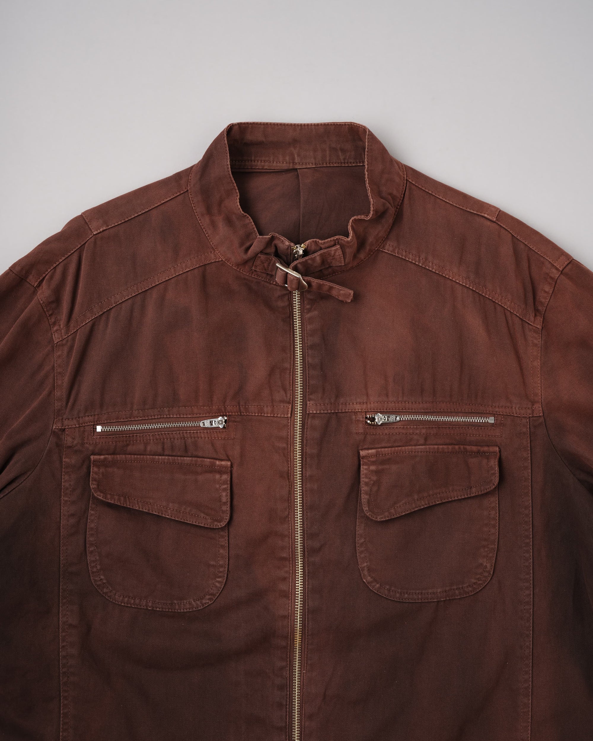 【~80’s】Italian Vintage Brown Cotton Elastane Zip Up Jacket Size.52