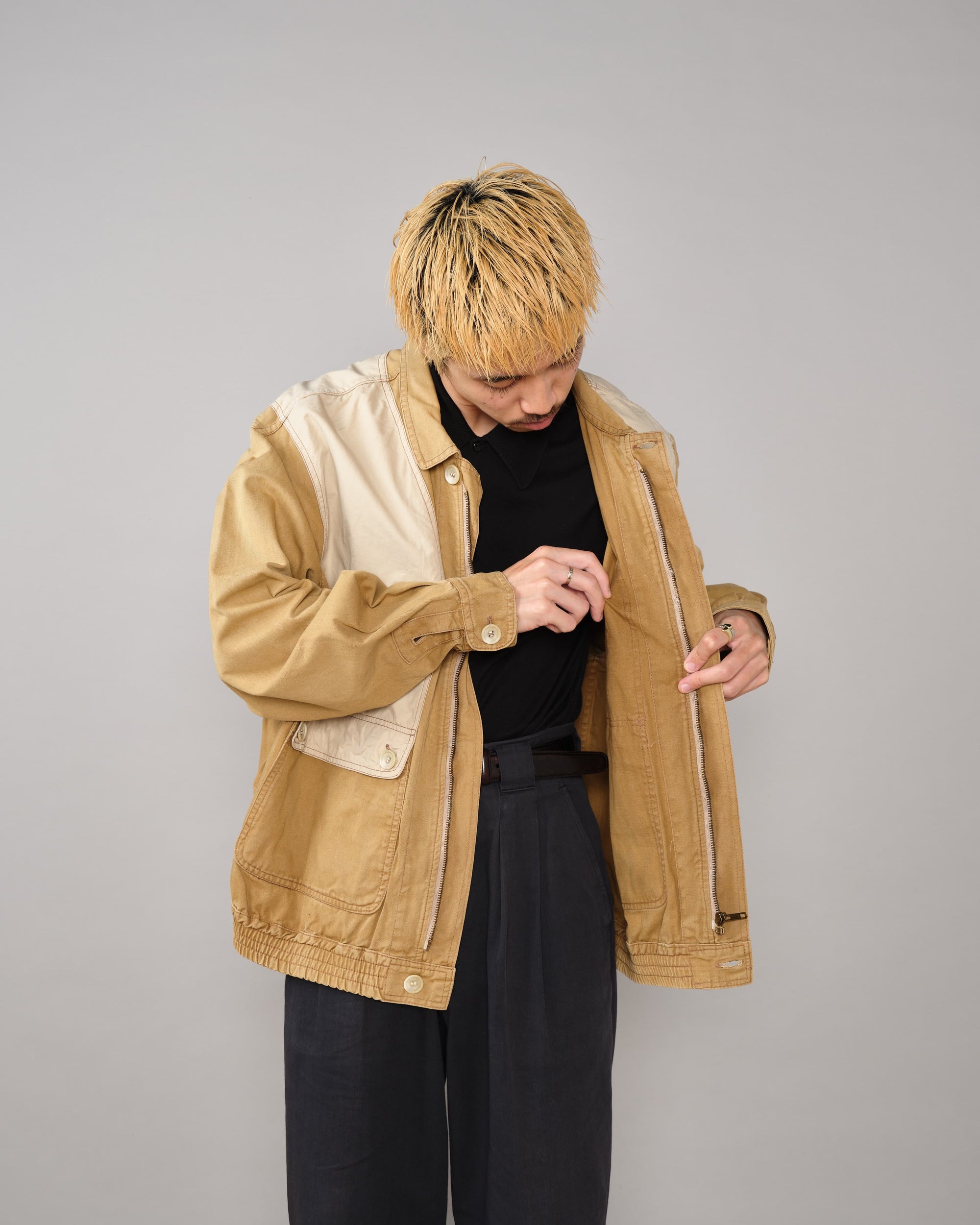 【~60’s】French Vintage Switching Design Mixed Cotton Jacket Size.5