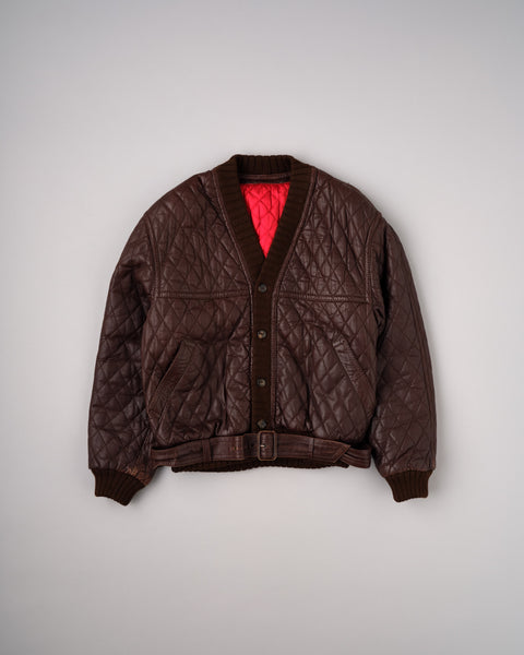 [~90's] Old VALENTINO Quilt Lined Leather Belted Cardigan Jacket Size.52