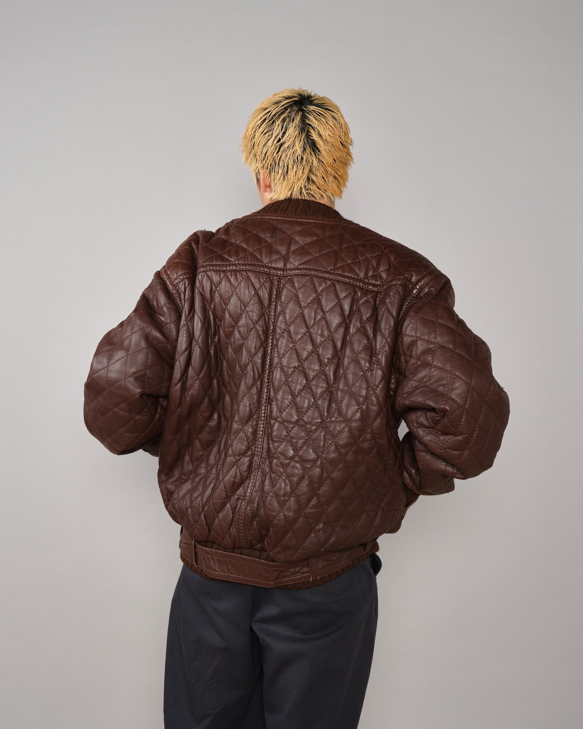 【~90's】Old VALENTINO Quilt Lined Leather Belted Cardigan Jacket Size.52