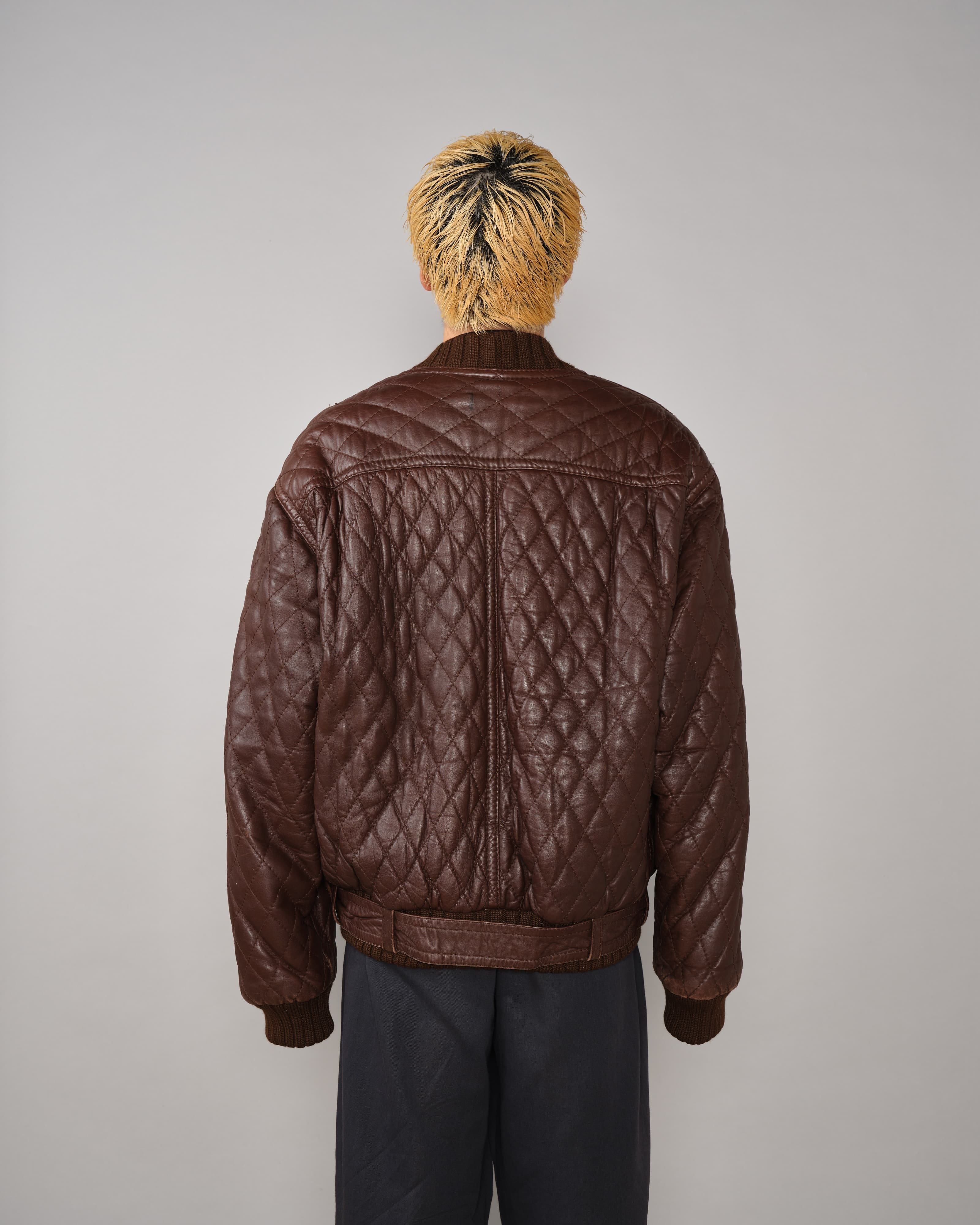 VALENTINO ブラウン レザージャケット 90's] Old VALENTINO Quilt Lined Leather Belted Cardigan Jacket