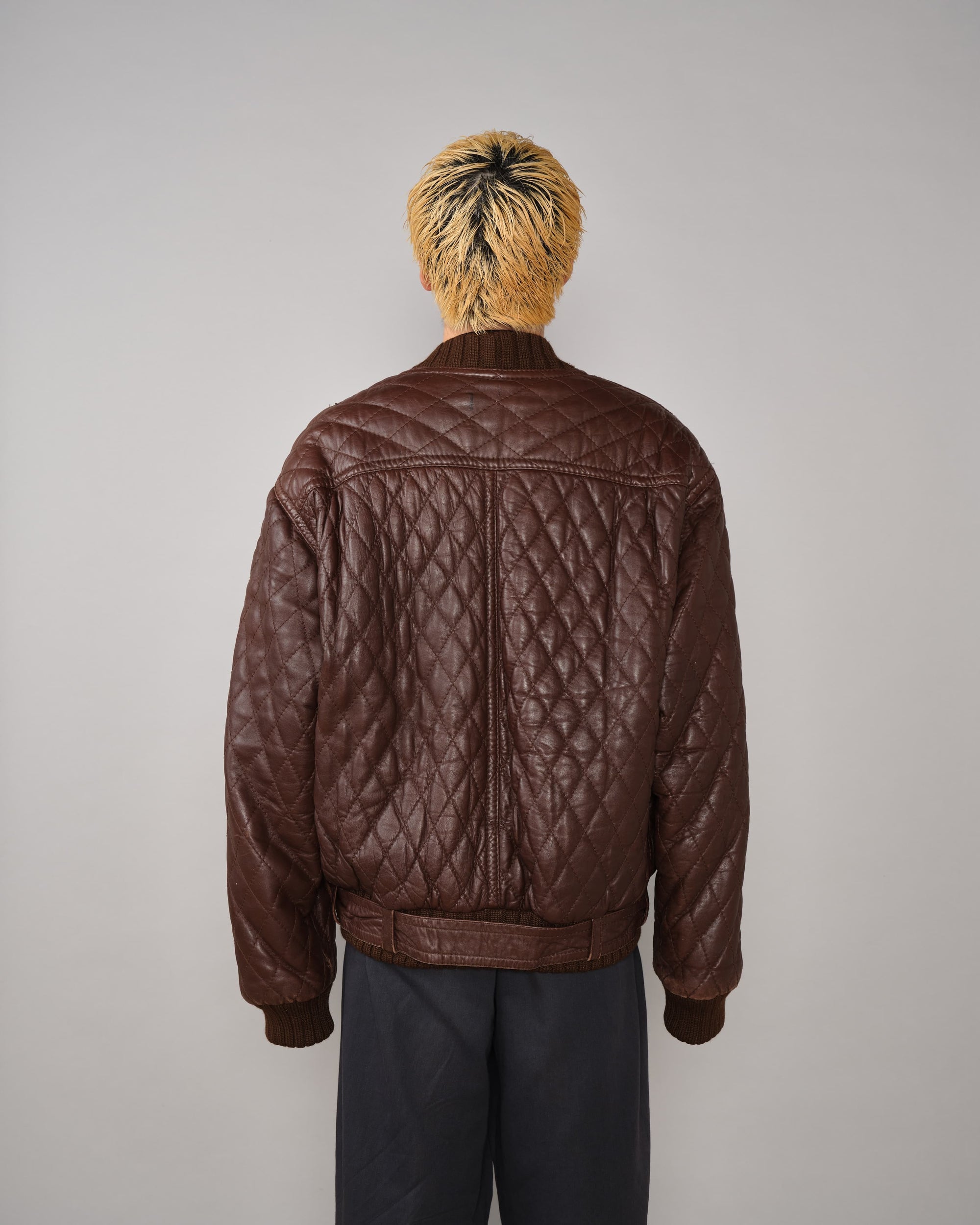 【~90's】Old VALENTINO Quilt Lined Leather Belted Cardigan Jacket Size.52