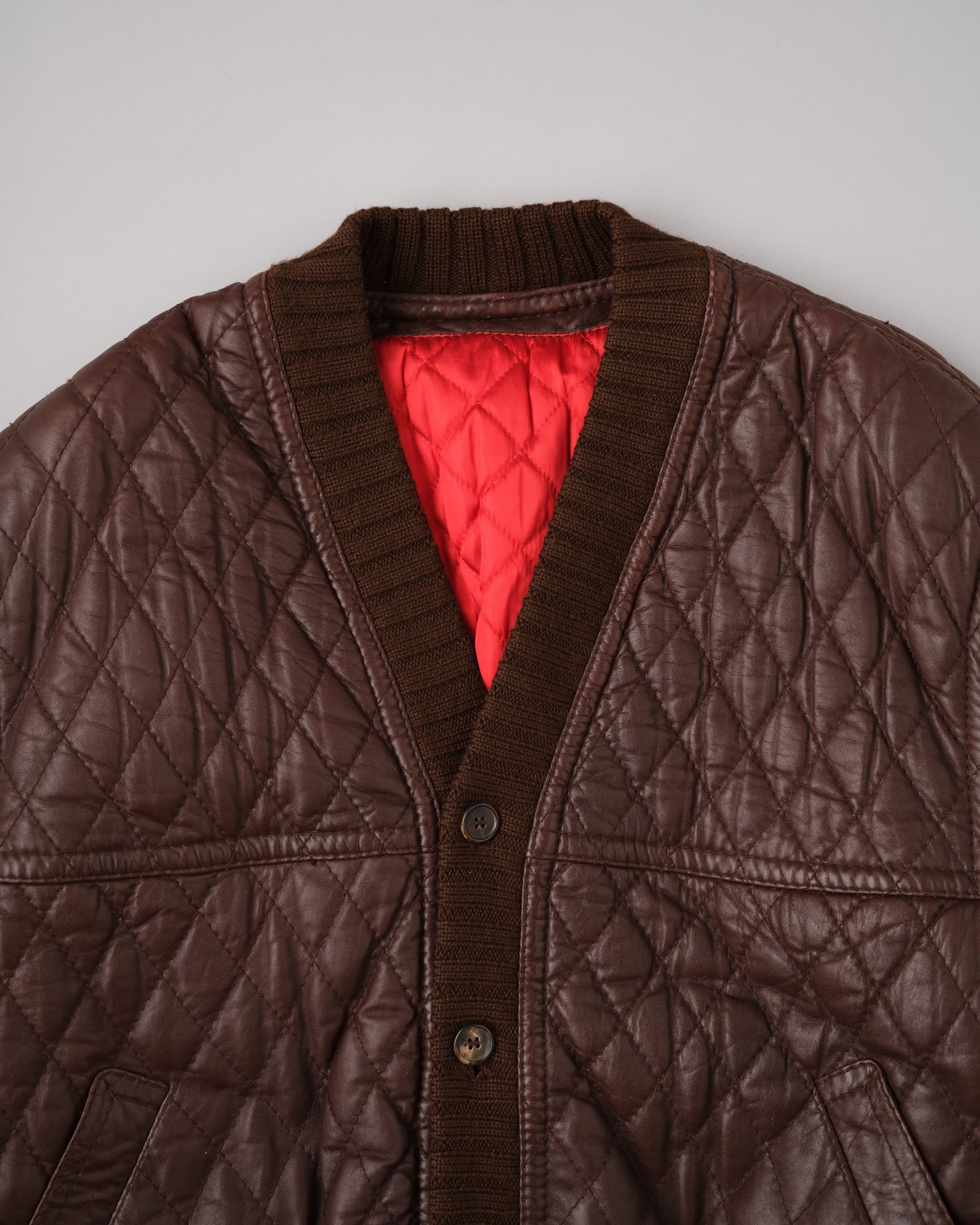 【~90's】Old VALENTINO Quilt Lined Leather Belted Cardigan Jacket Size.52