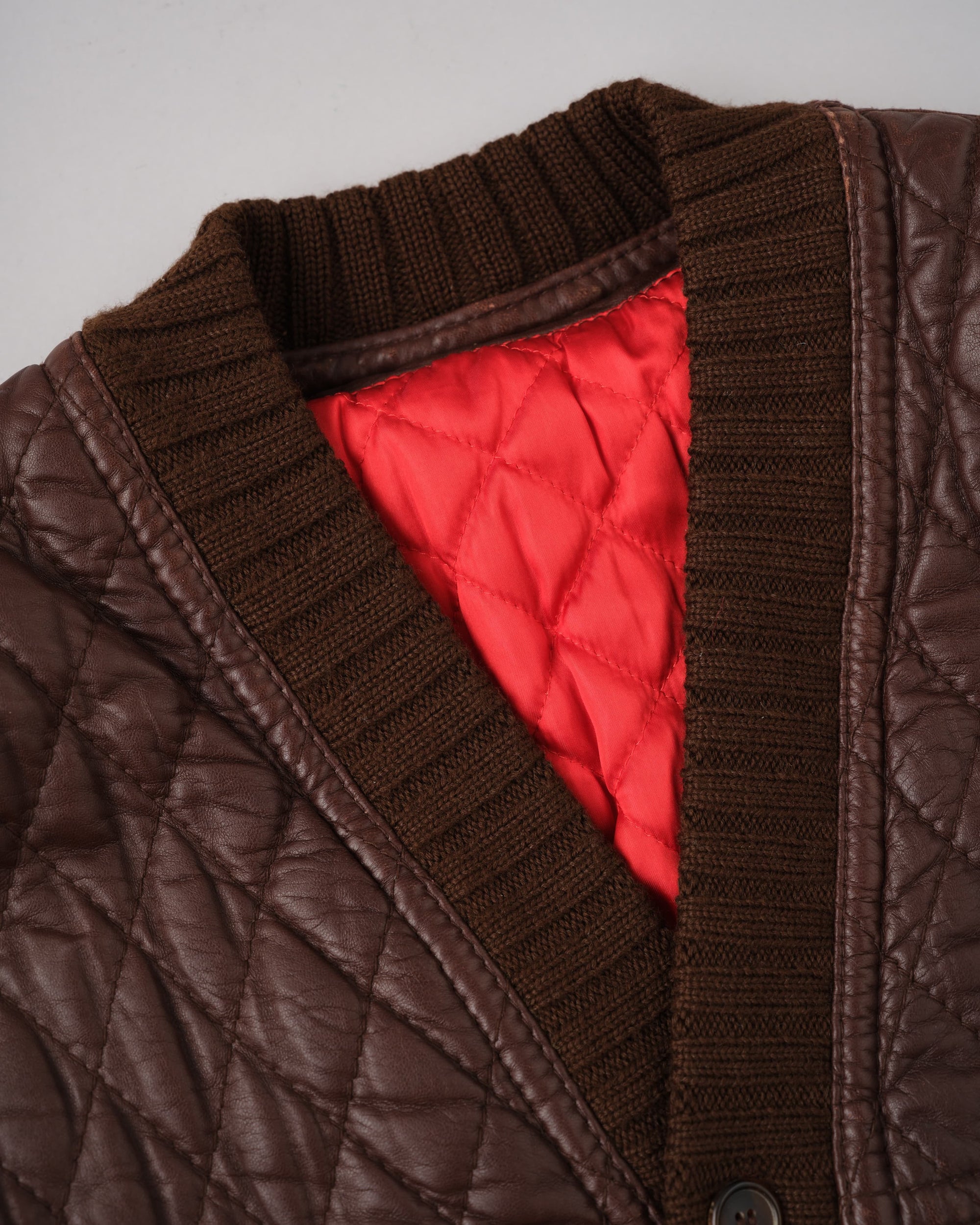 【~90's】Old VALENTINO Quilt Lined Leather Belted Cardigan Jacket Size.52