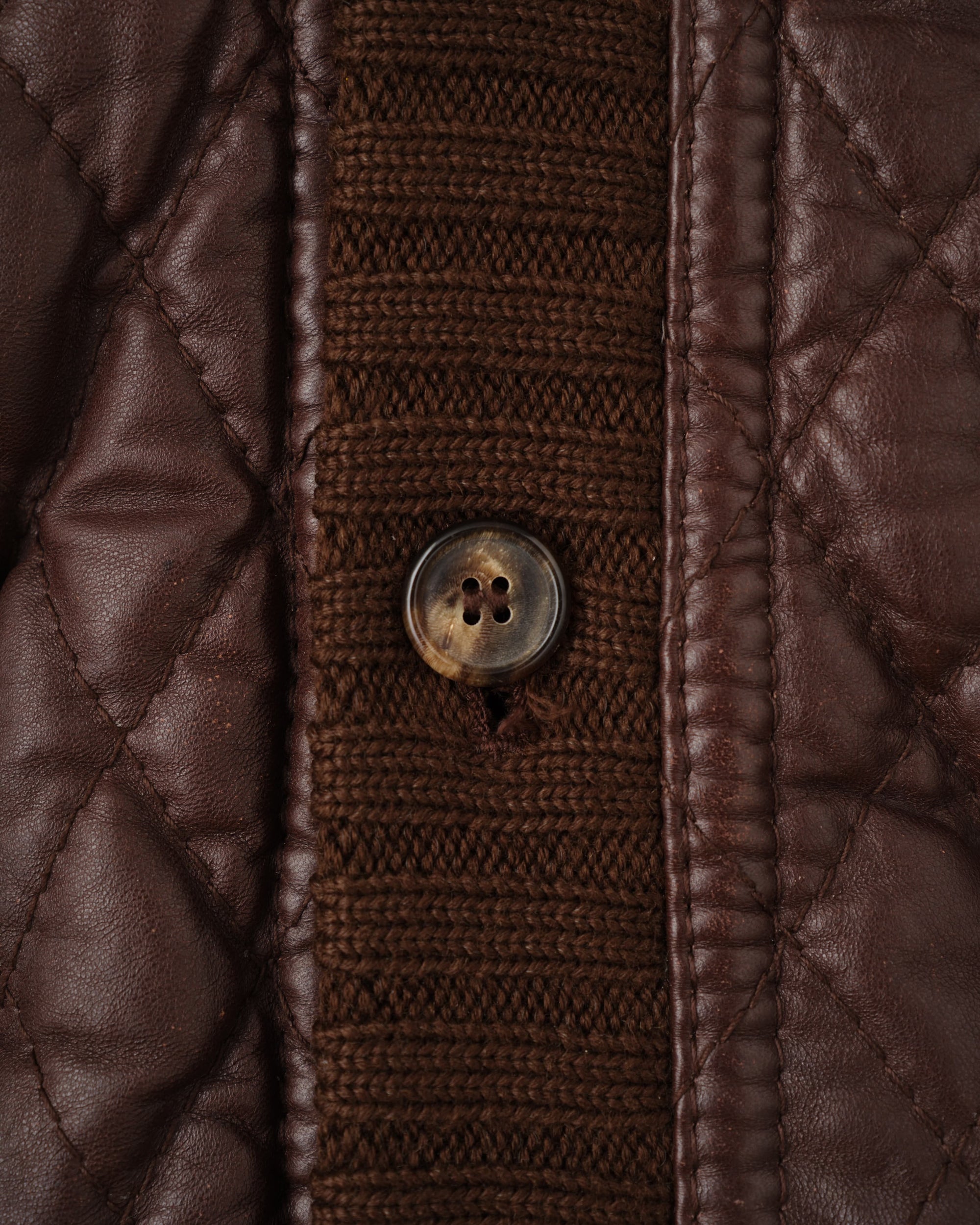 【~90's】Old VALENTINO Quilt Lined Leather Belted Cardigan Jacket Size.52