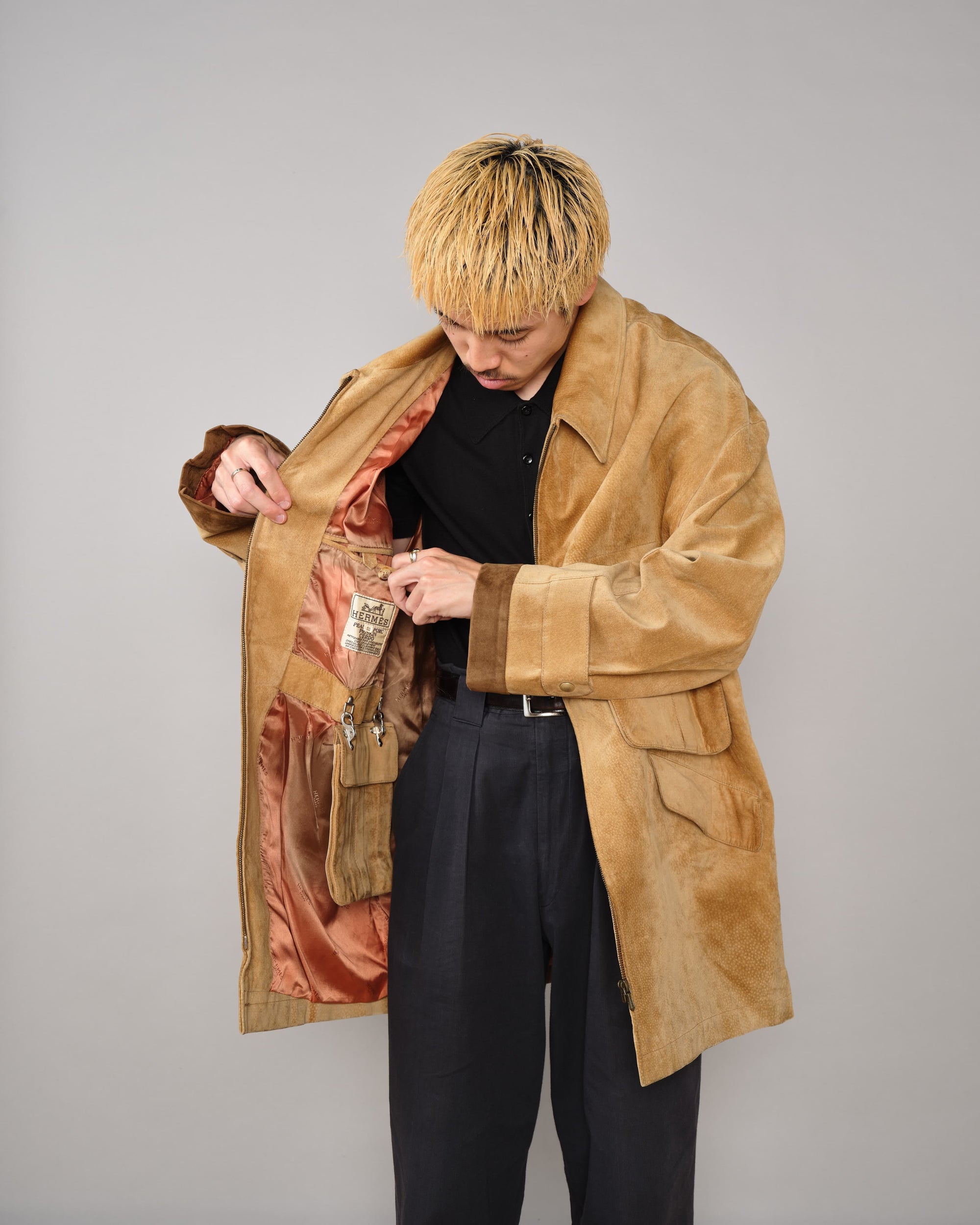 【~90's】Old Hermès Paris Pigskin Leather Hunting Jacket Size.52
