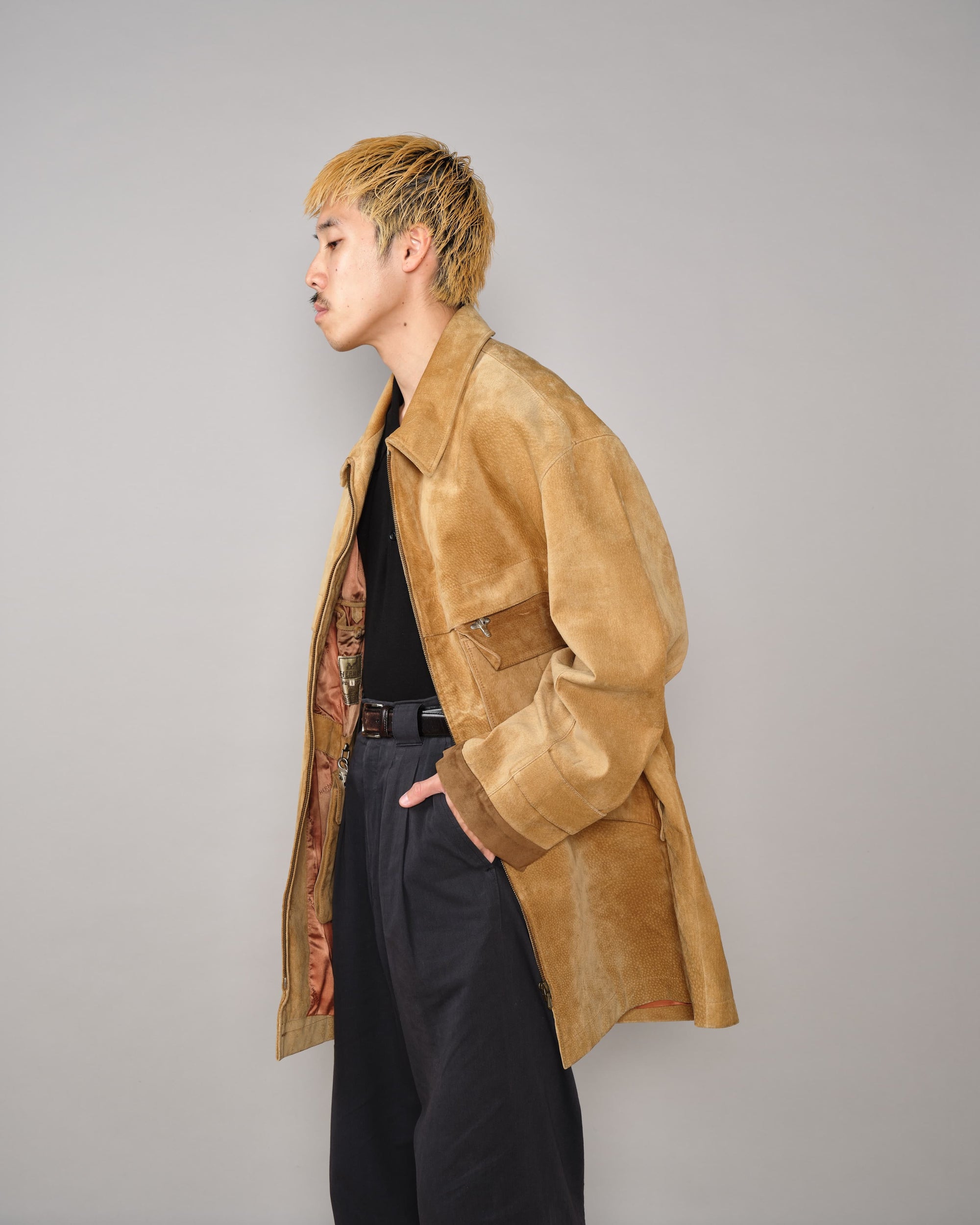 【~90's】Old Hermès Paris Pigskin Leather Hunting Jacket Size.52