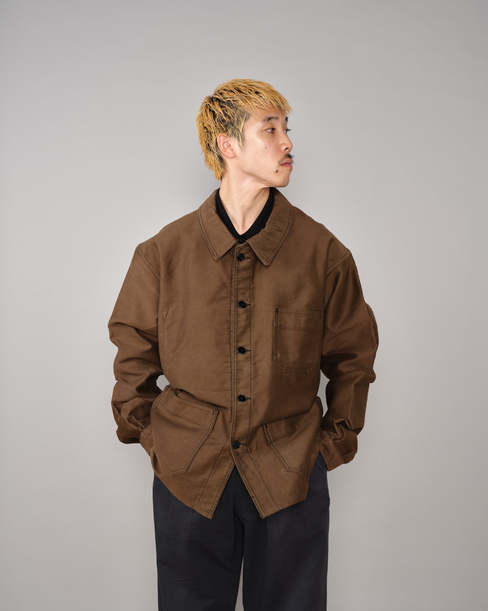 【~60's】French Vintage Brown Moleskin Work Jacket