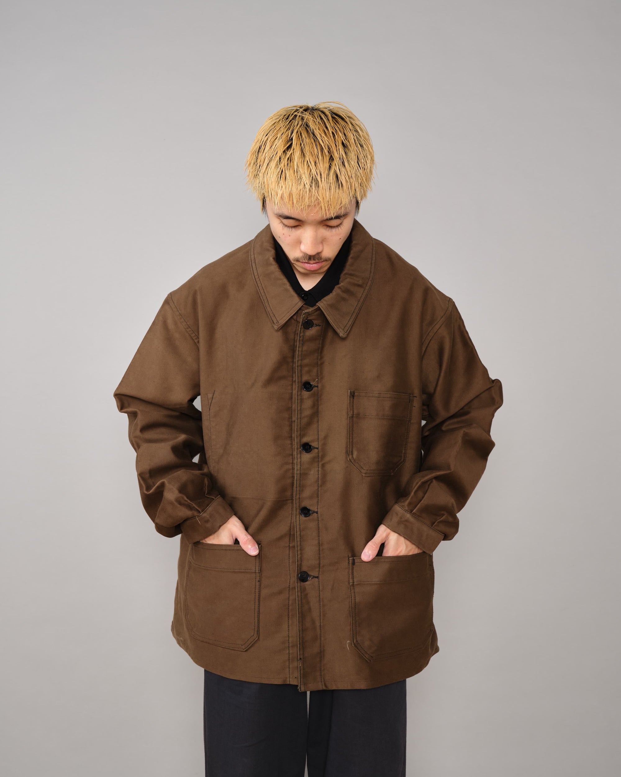 【~60's】French Vintage Brown Moleskin Work Jacket