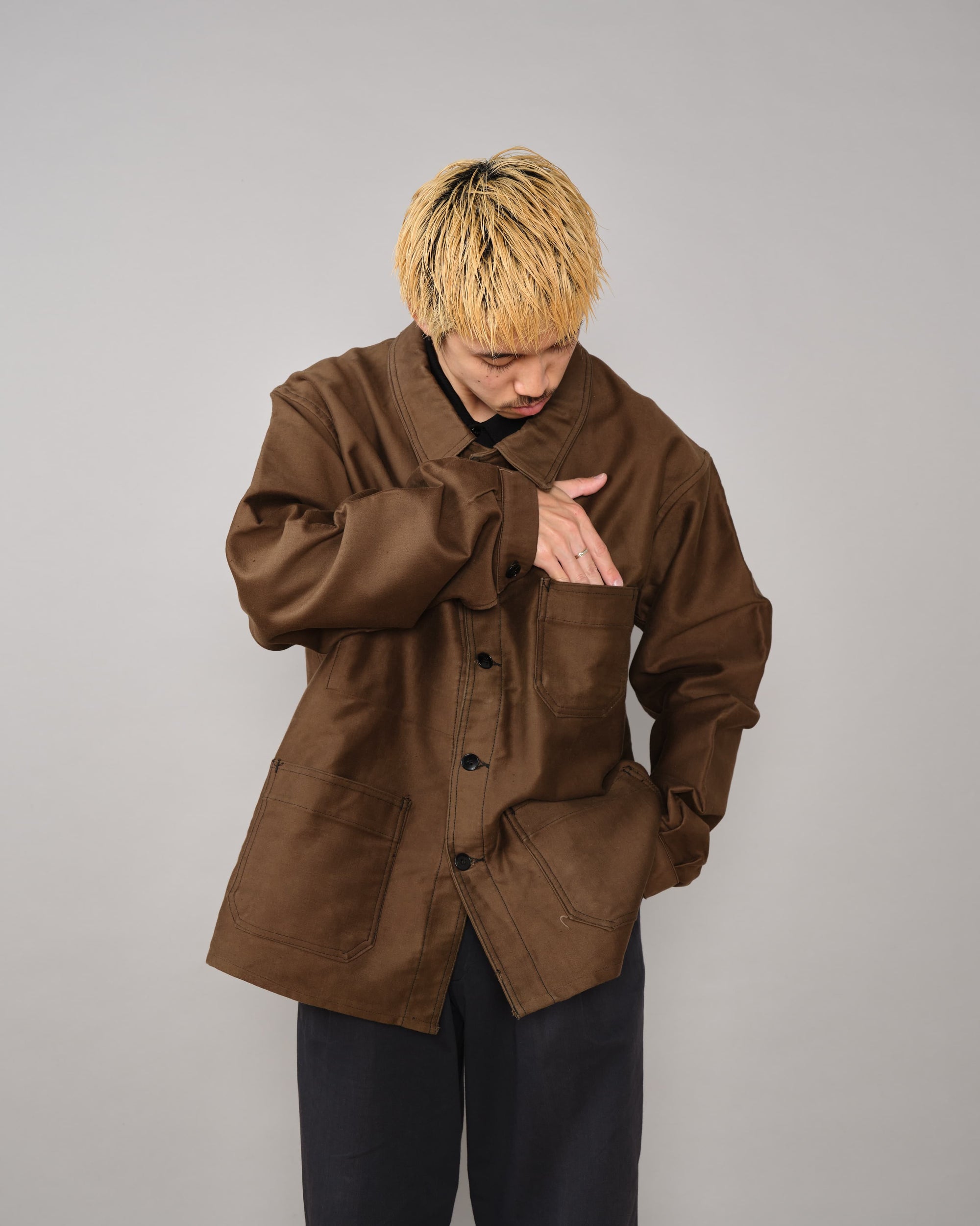 【~60's】French Vintage Brown Moleskin Work Jacket