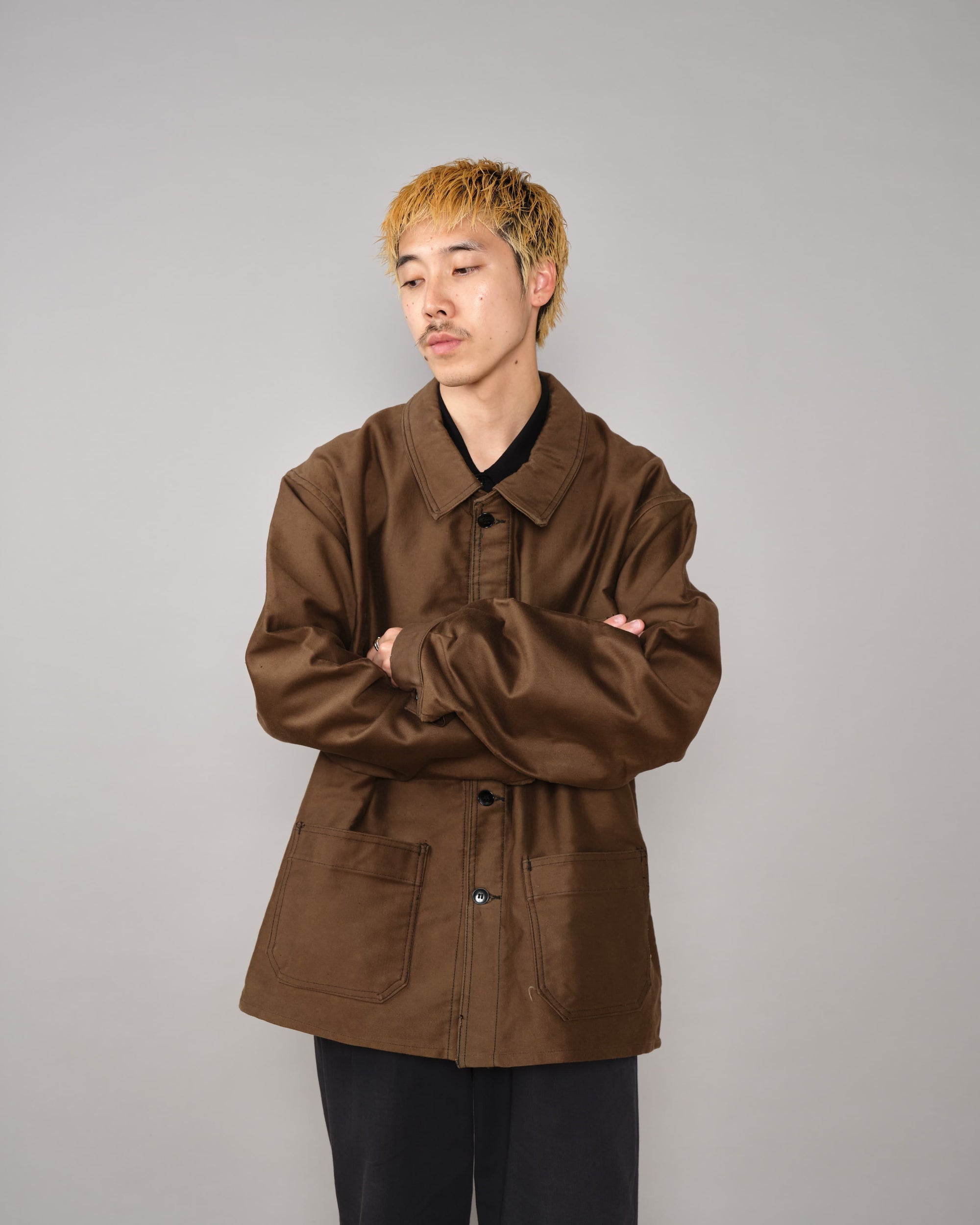 【~60's】French Vintage Brown Moleskin Work Jacket