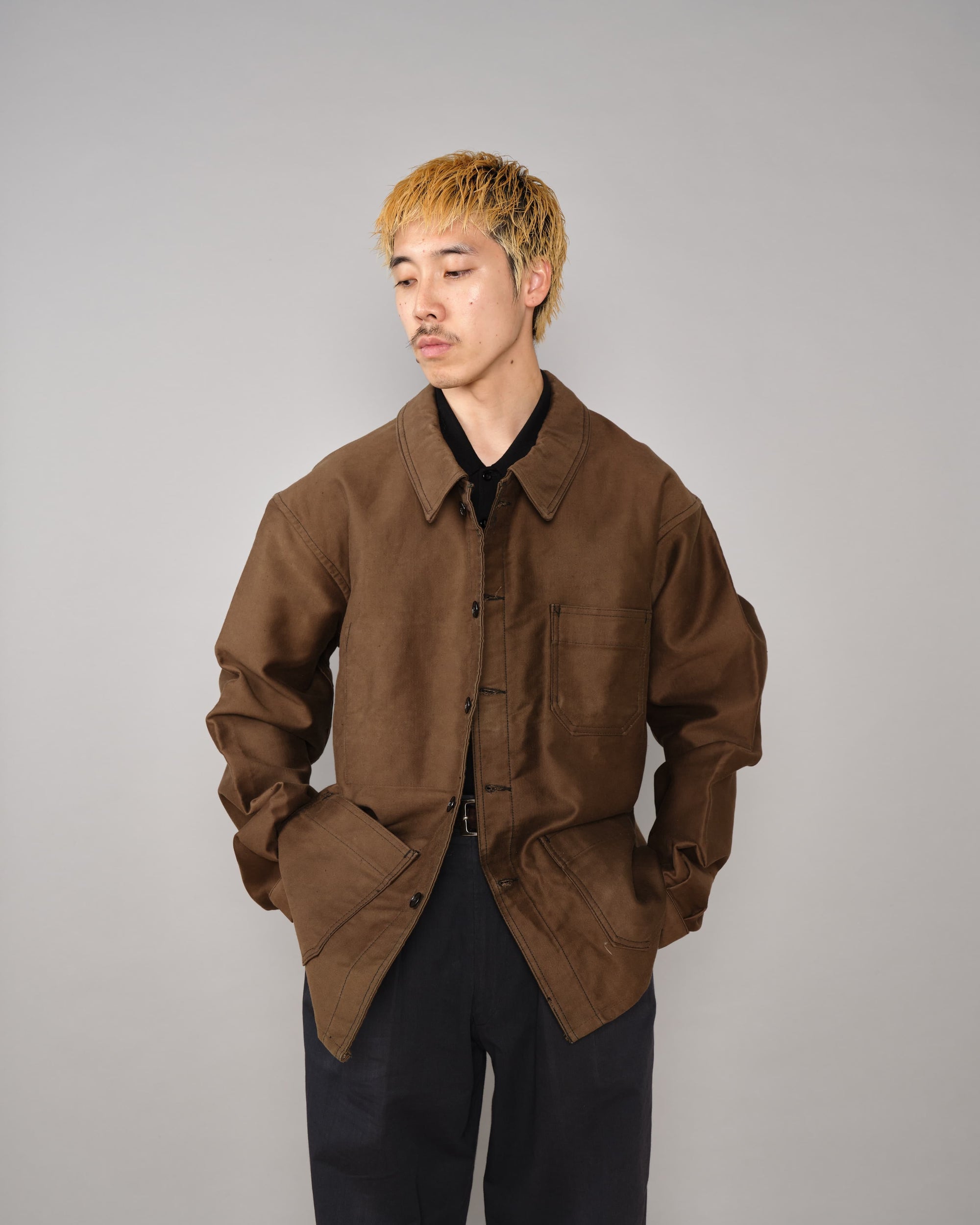 【~60's】French Vintage Brown Moleskin Work Jacket