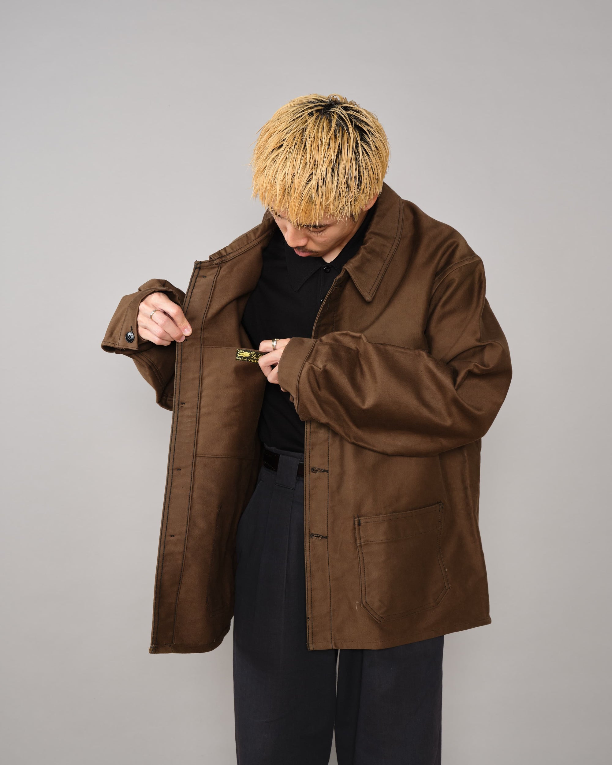 【~60's】French Vintage Brown Moleskin Work Jacket