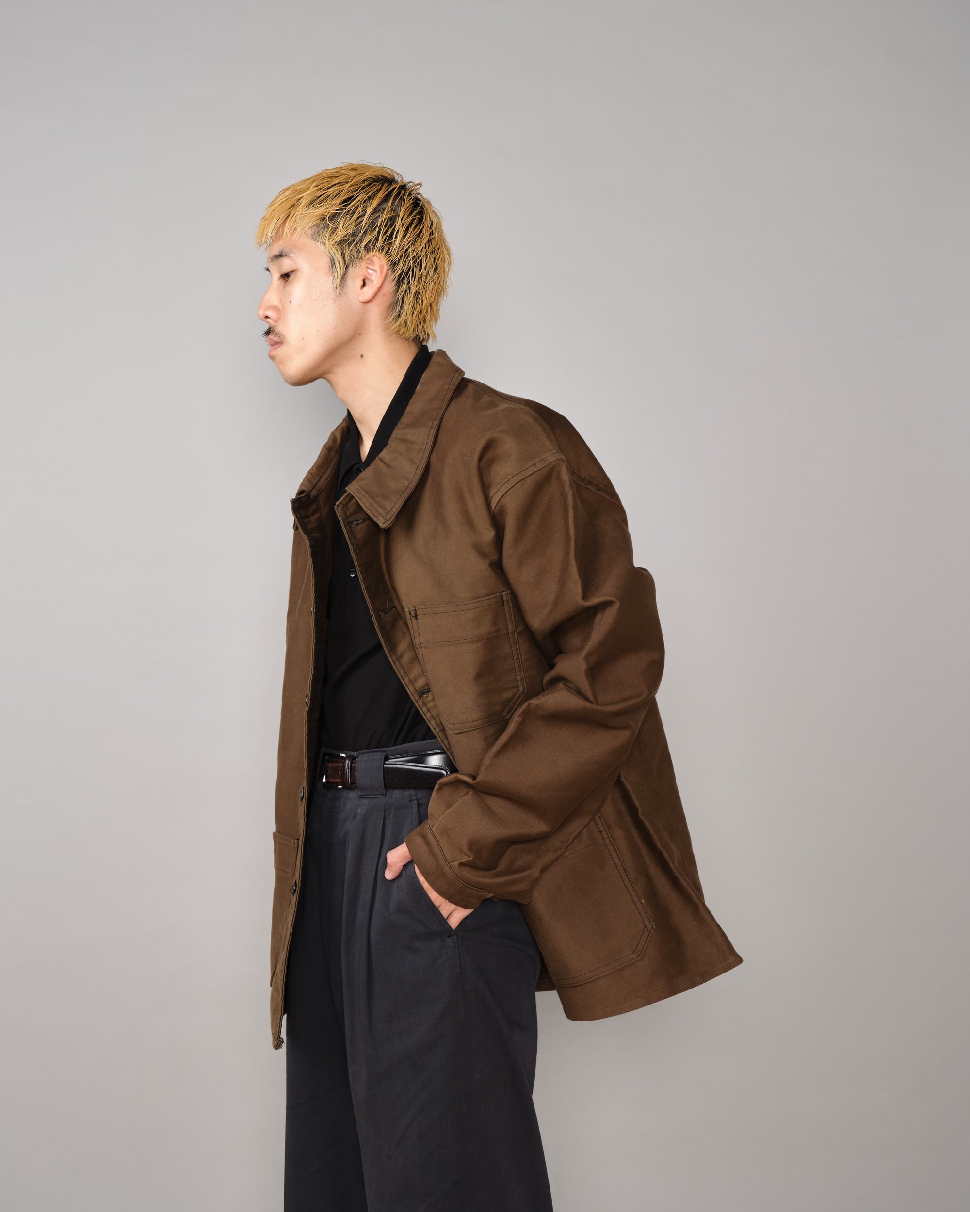 【~60's】French Vintage Brown Moleskin Work Jacket