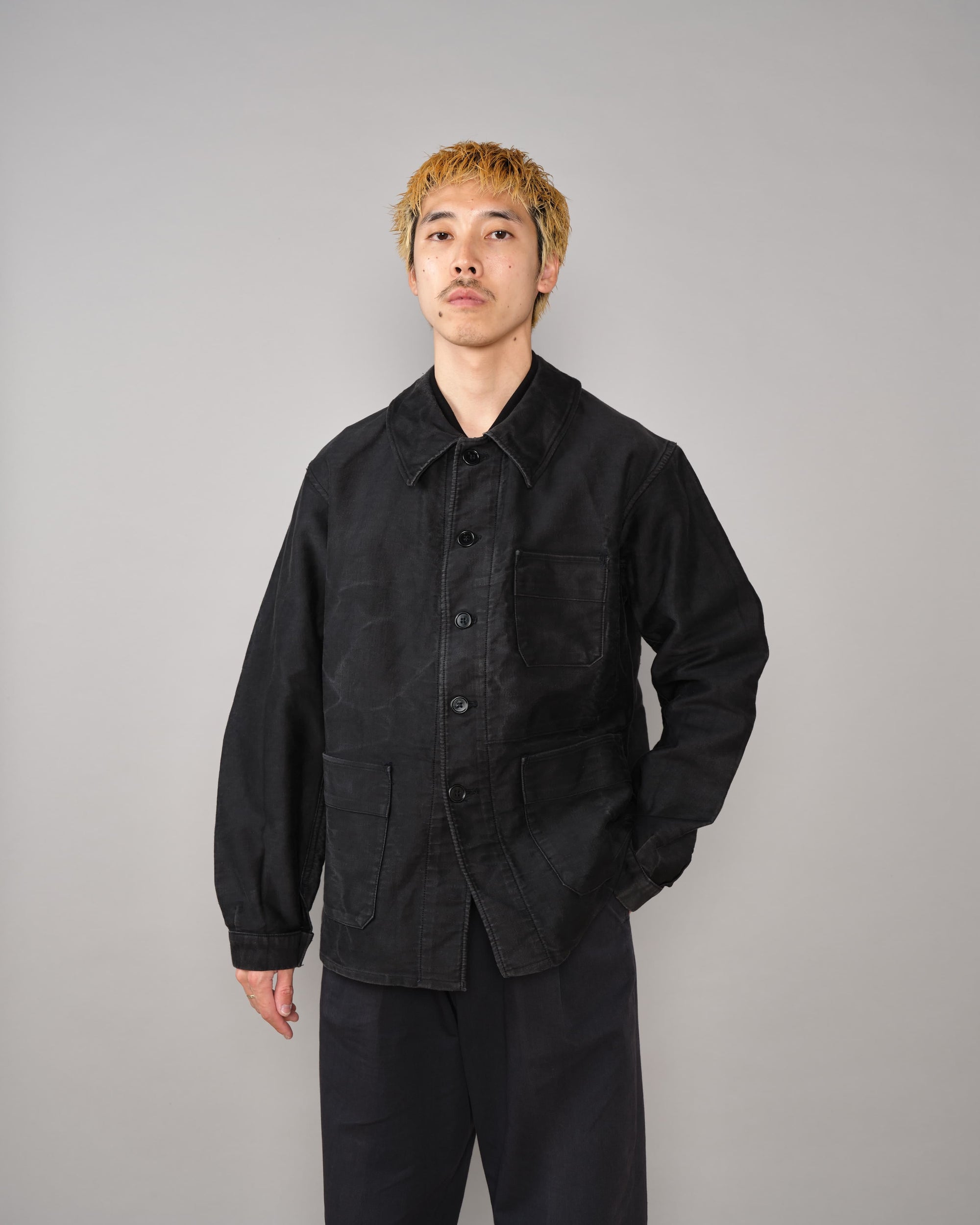 【~40's】French Vintage Black Moleskin Work Jacket "Adolphe Lafont"