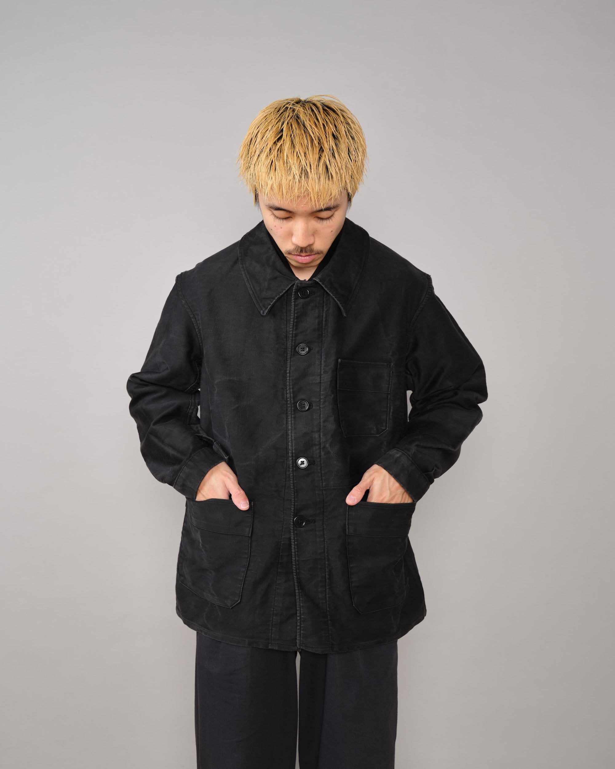 【~40's】French Vintage Black Moleskin Work Jacket "Adolphe Lafont"