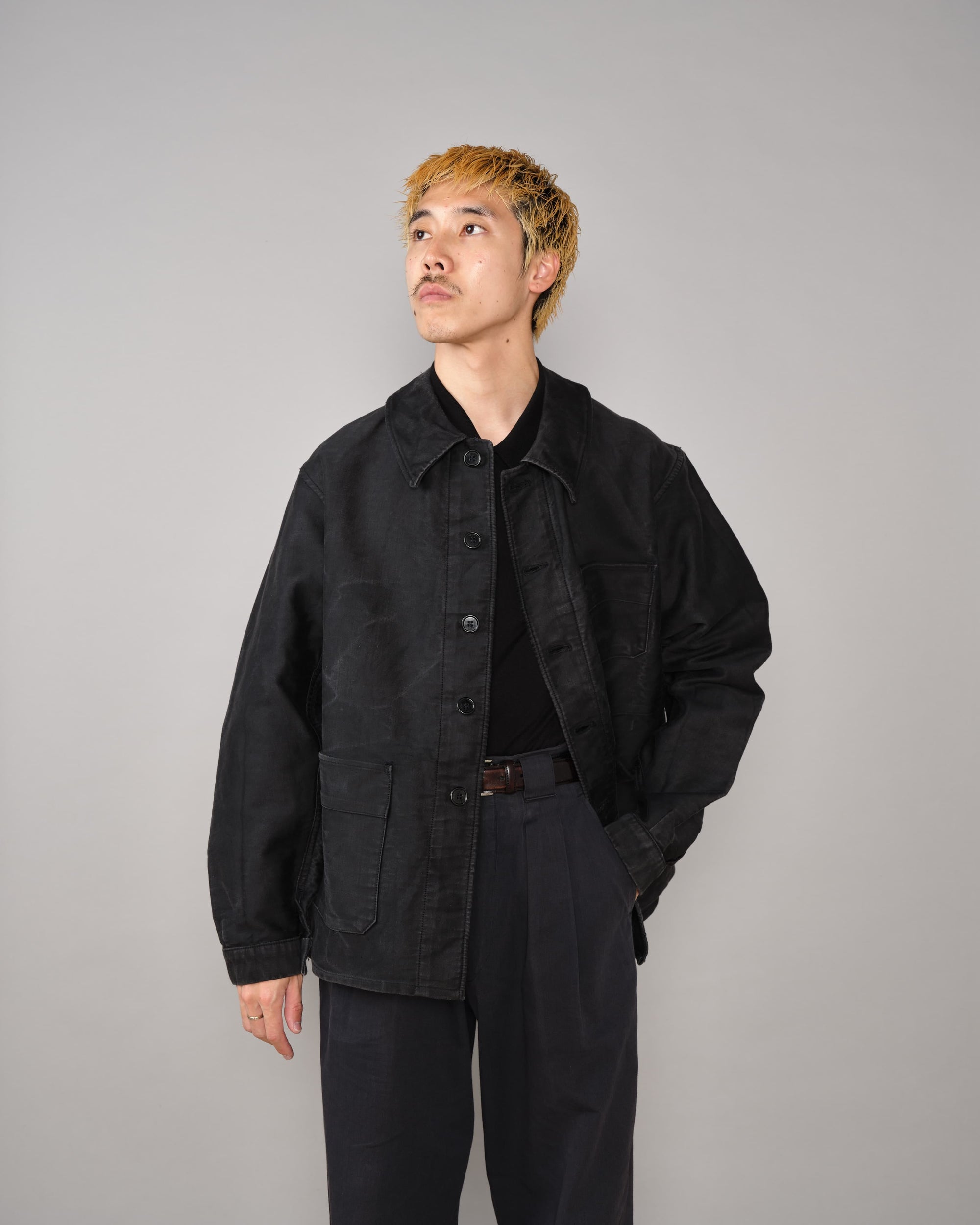 【~40's】French Vintage Black Moleskin Work Jacket "Adolphe Lafont"