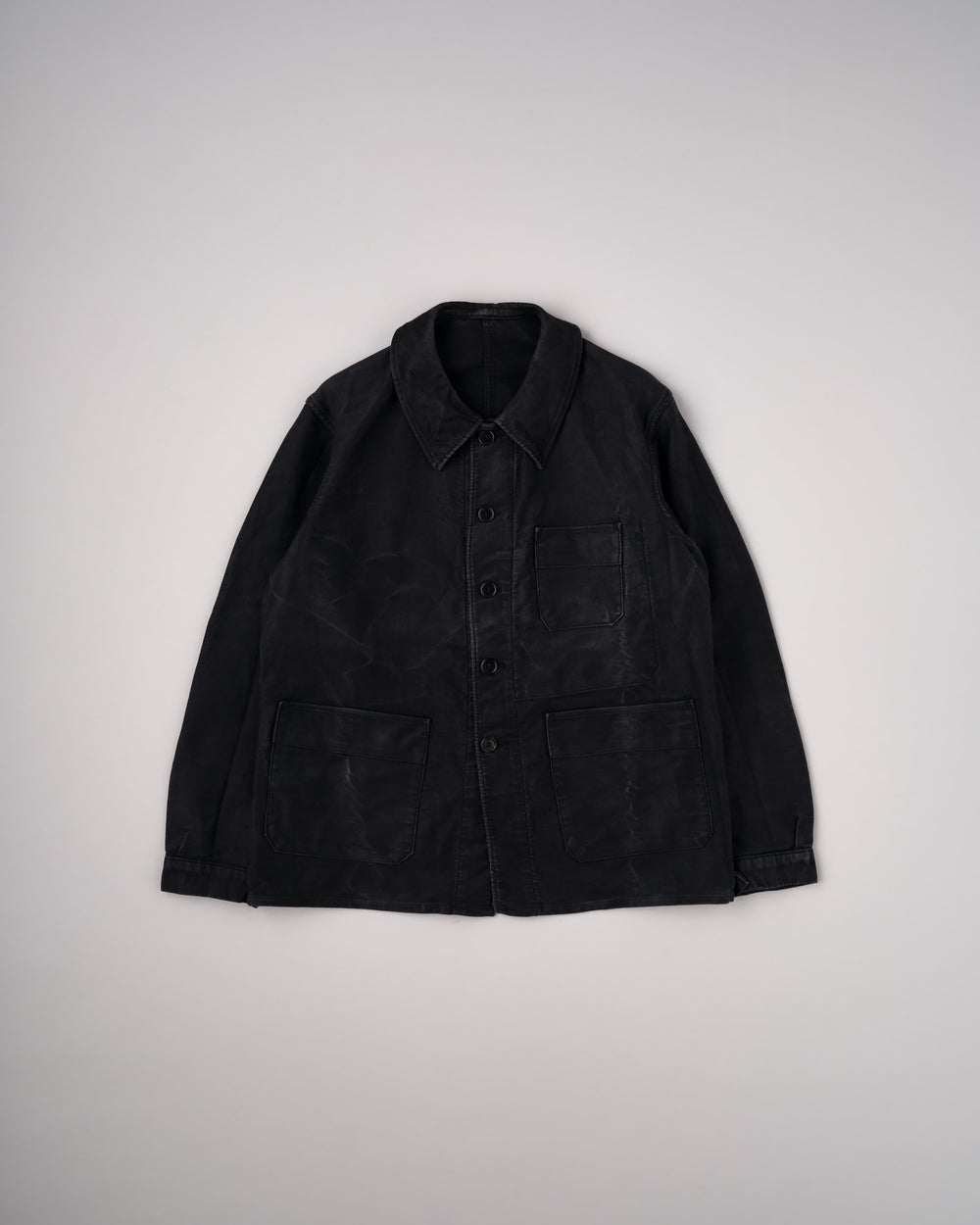 [~40's] French Vintage Black Moleskin Work Jacket "Adolphe Lafont"