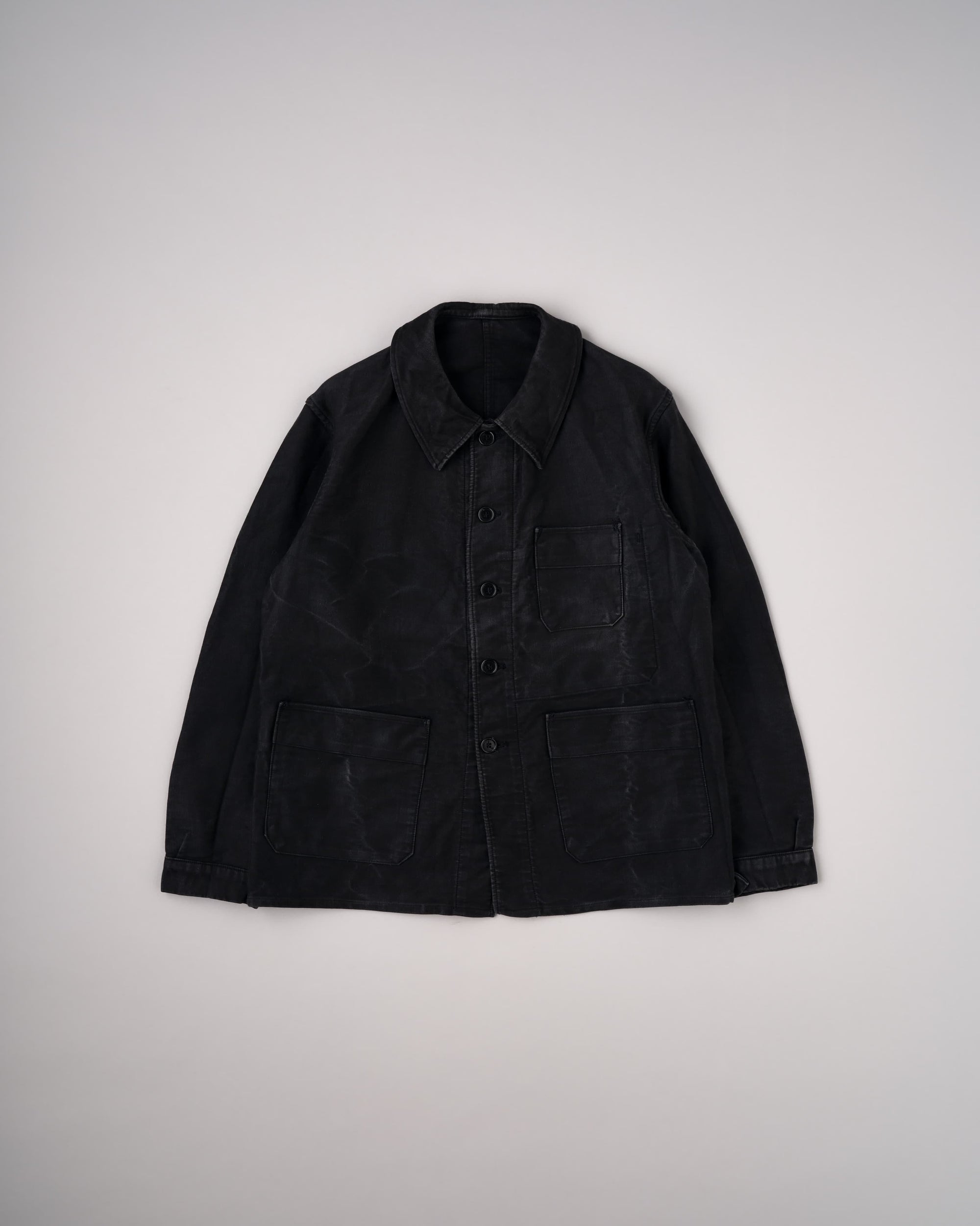 【~40's】French Vintage Black Moleskin Work Jacket "Adolphe Lafont"