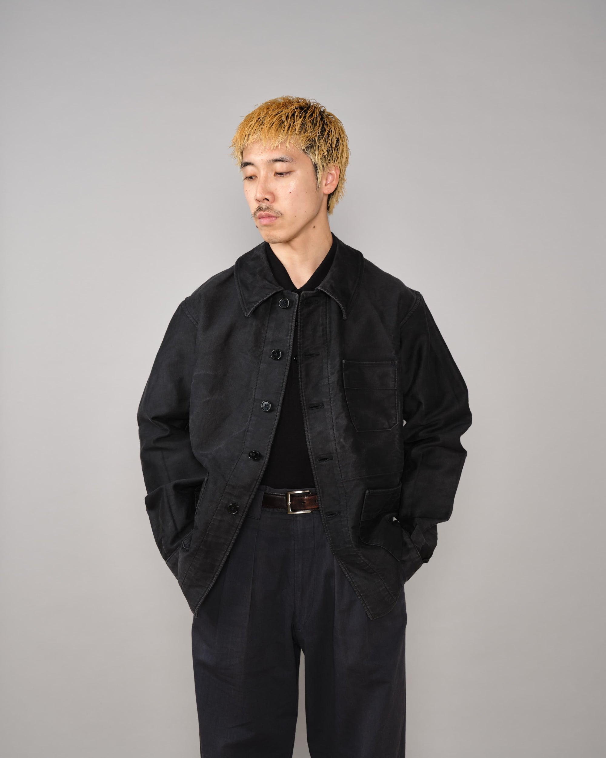 【~40's】French Vintage Black Moleskin Work Jacket "Adolphe Lafont"