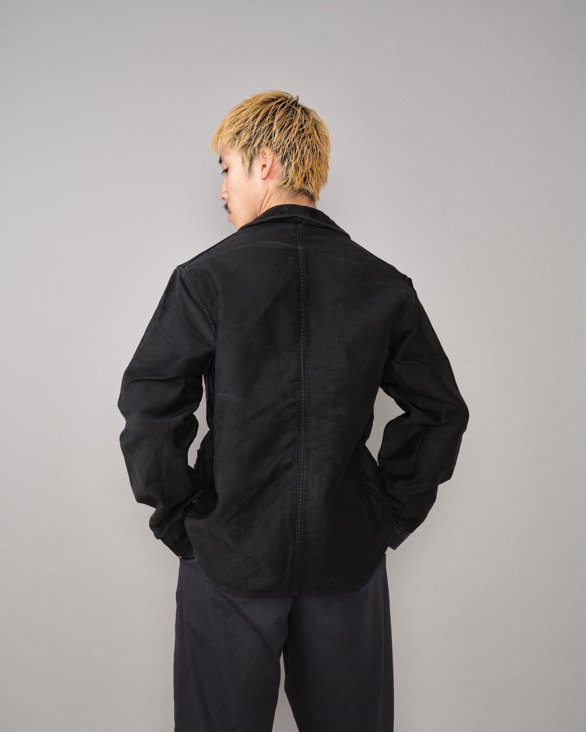 【~40's】French Vintage Black Moleskin Work Jacket "Adolphe Lafont"