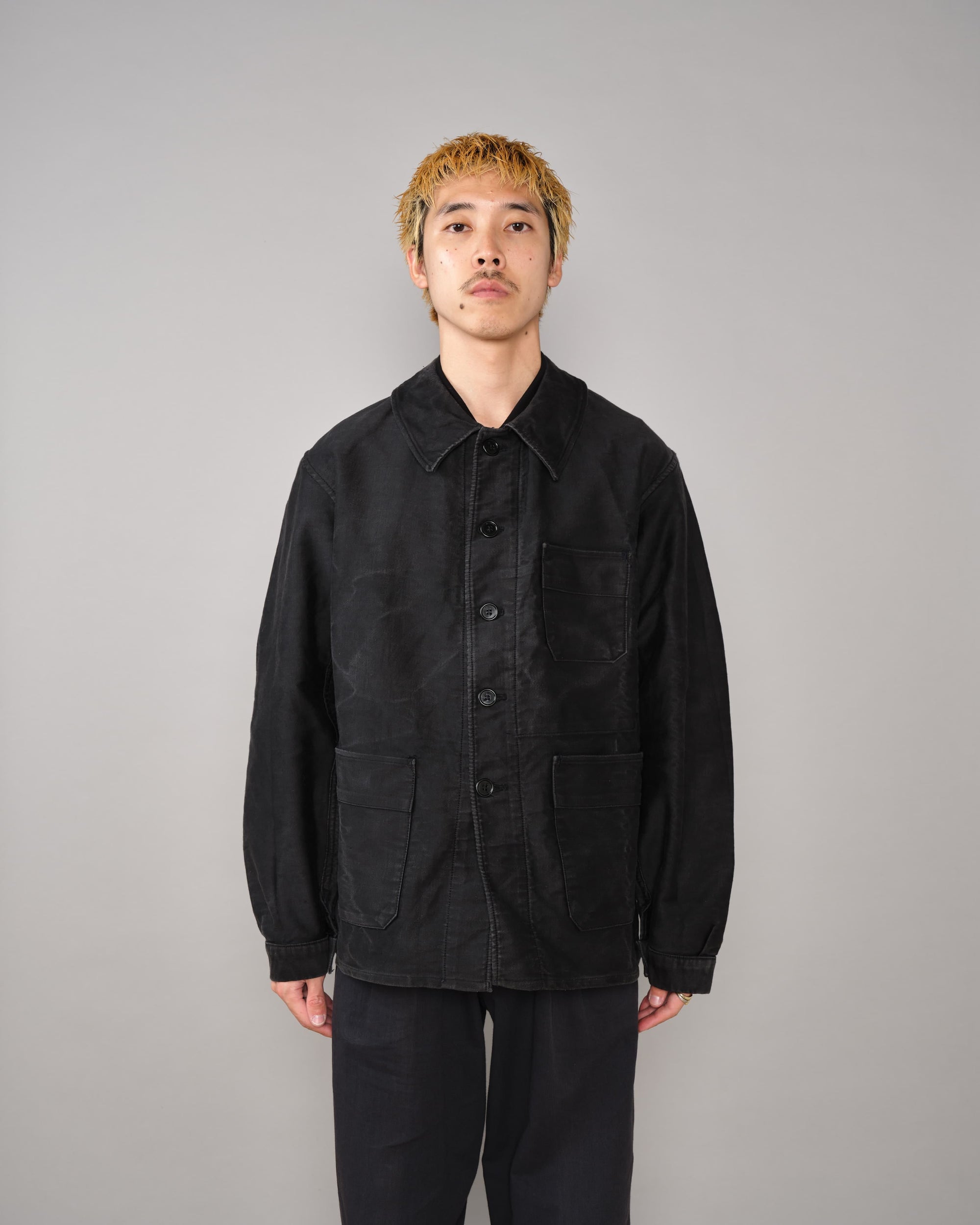 【~40's】French Vintage Black Moleskin Work Jacket "Adolphe Lafont"