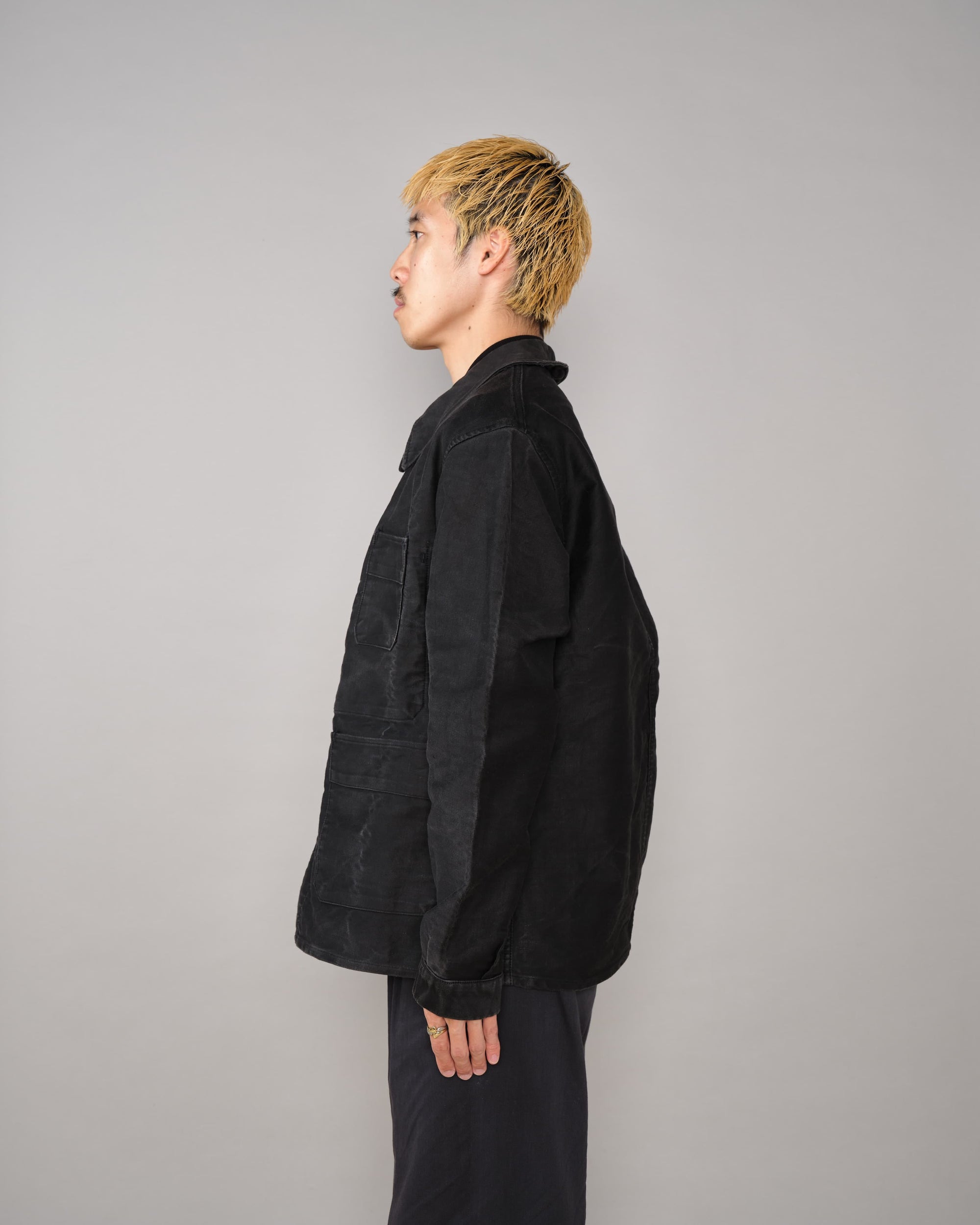 【~40's】French Vintage Black Moleskin Work Jacket "Adolphe Lafont"