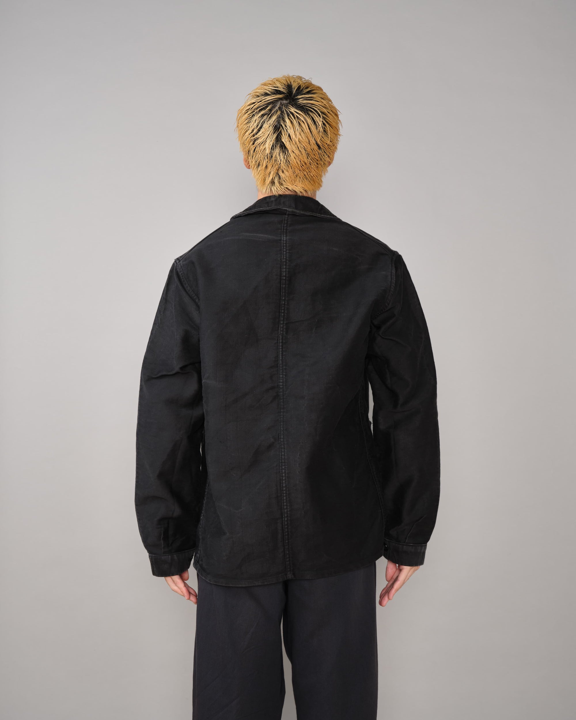 【~40's】French Vintage Black Moleskin Work Jacket "Adolphe Lafont"