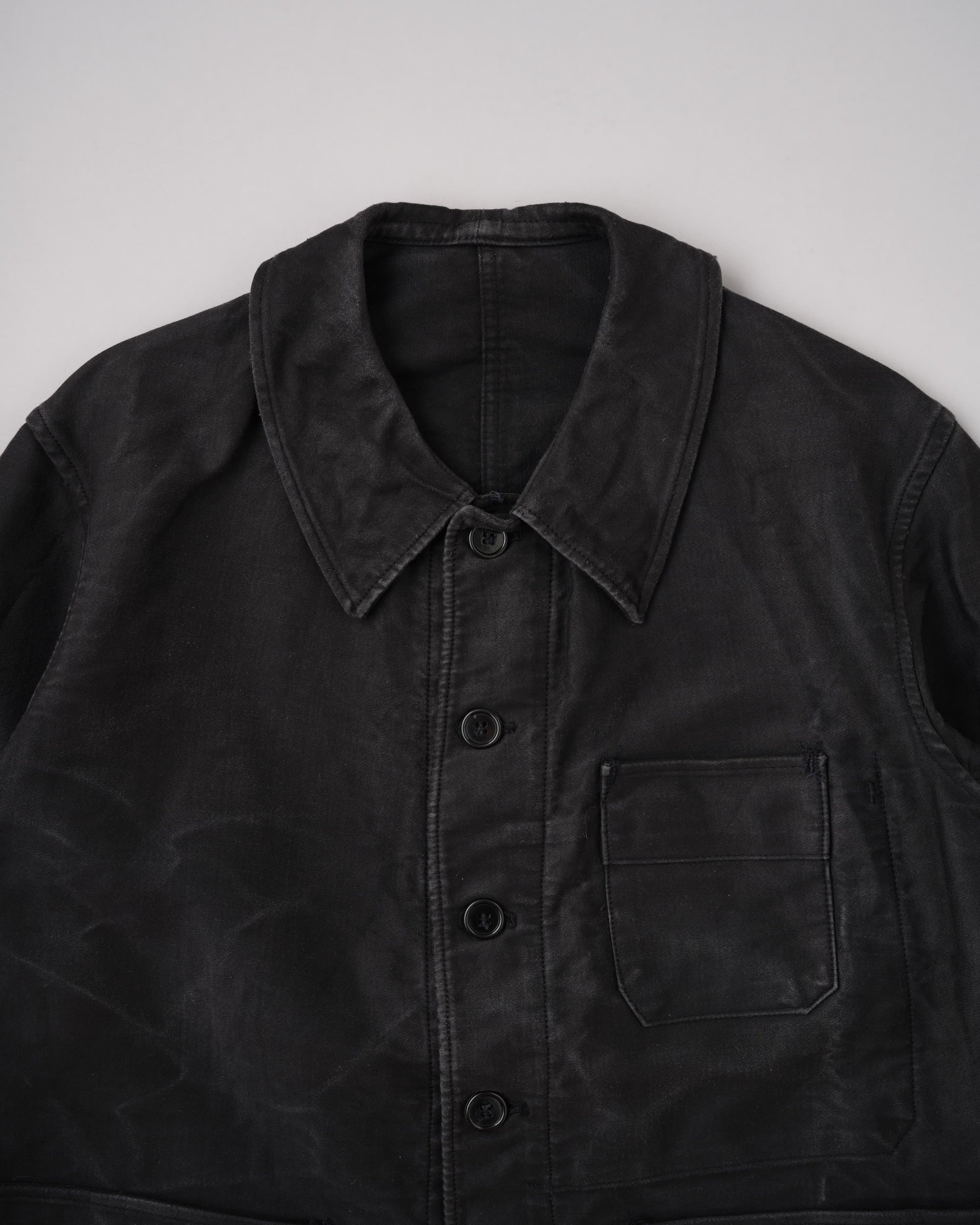 【~40's】French Vintage Black Moleskin Work Jacket "Adolphe Lafont"