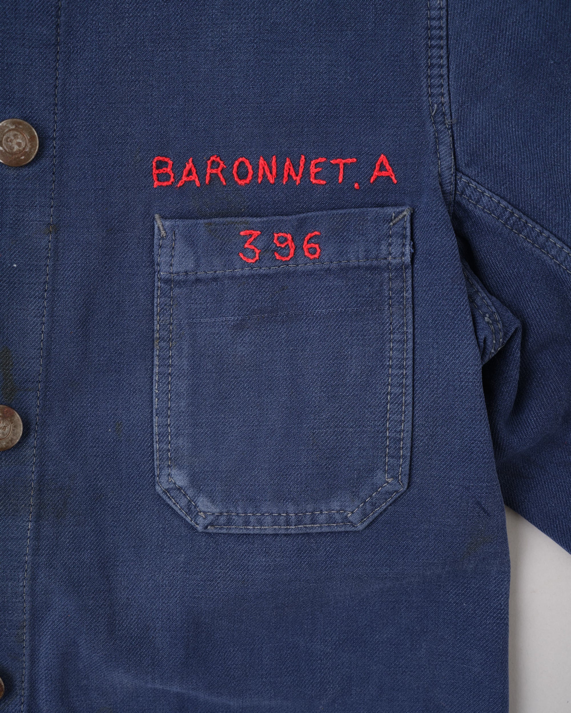 【~40's】French Vintage Blue Cotton Twill Double Breasted Work Jacket