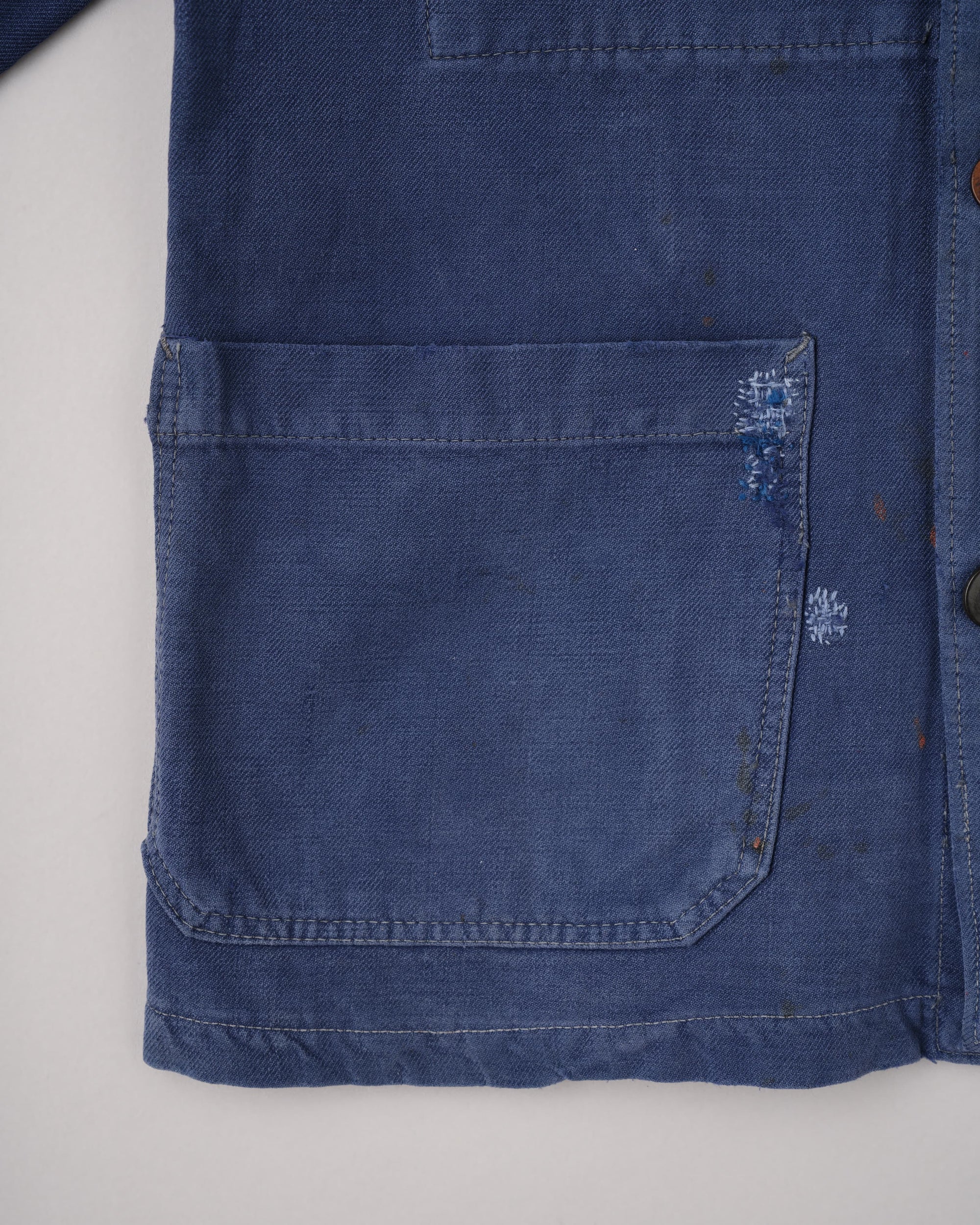 【~40's】French Vintage Blue Cotton Twill Double Breasted Work Jacket