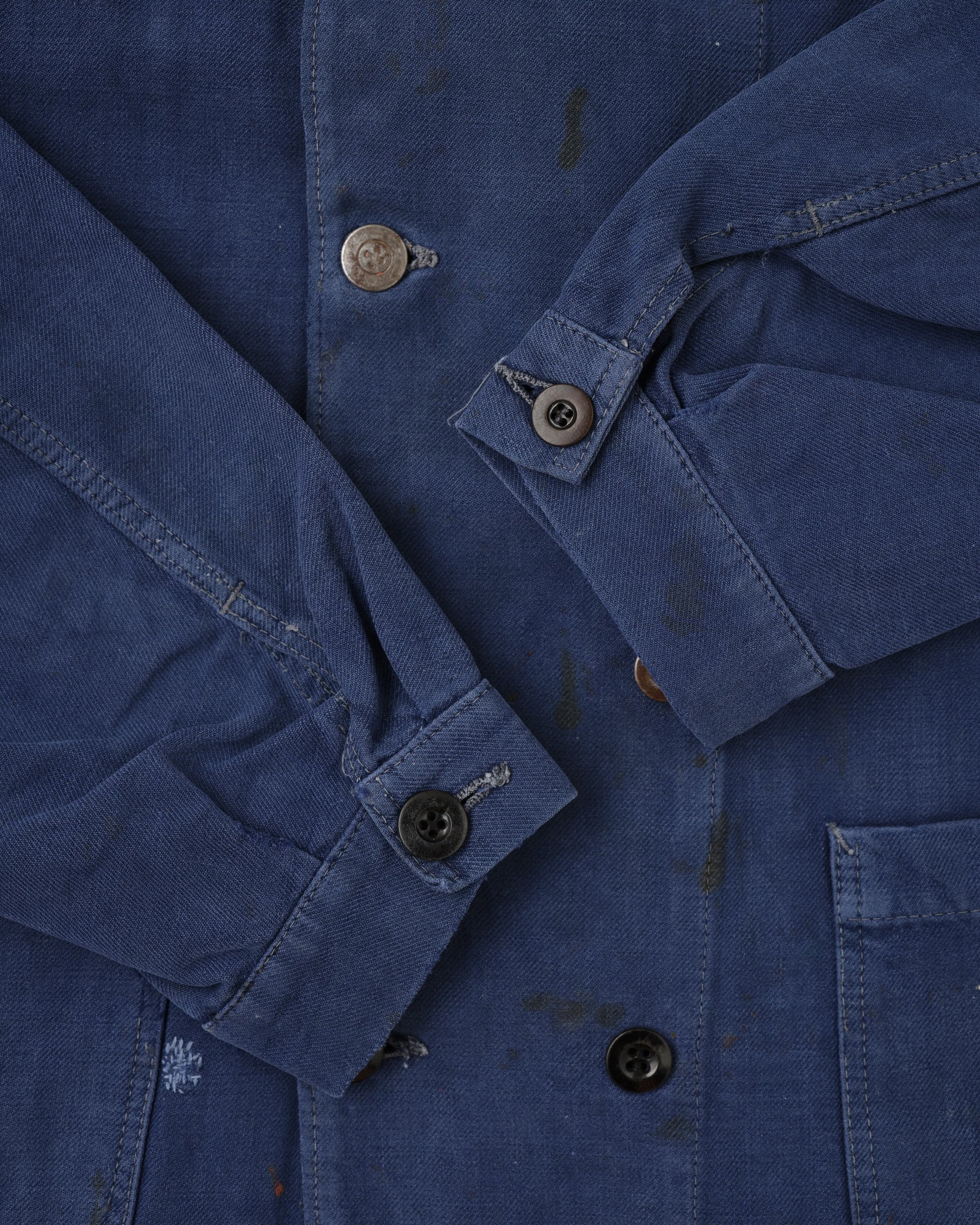 【~40's】French Vintage Blue Cotton Twill Double Breasted Work Jacket