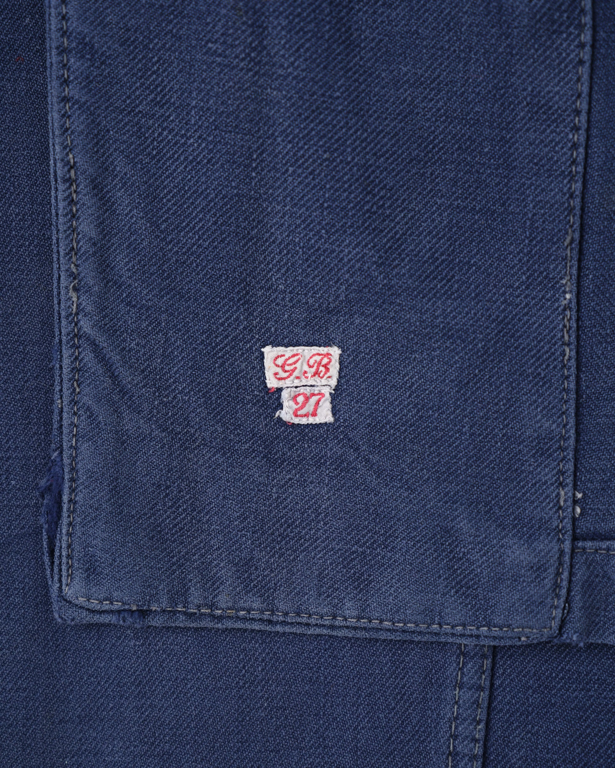 【~40's】French Vintage Blue Cotton Twill Double Breasted Work Jacket