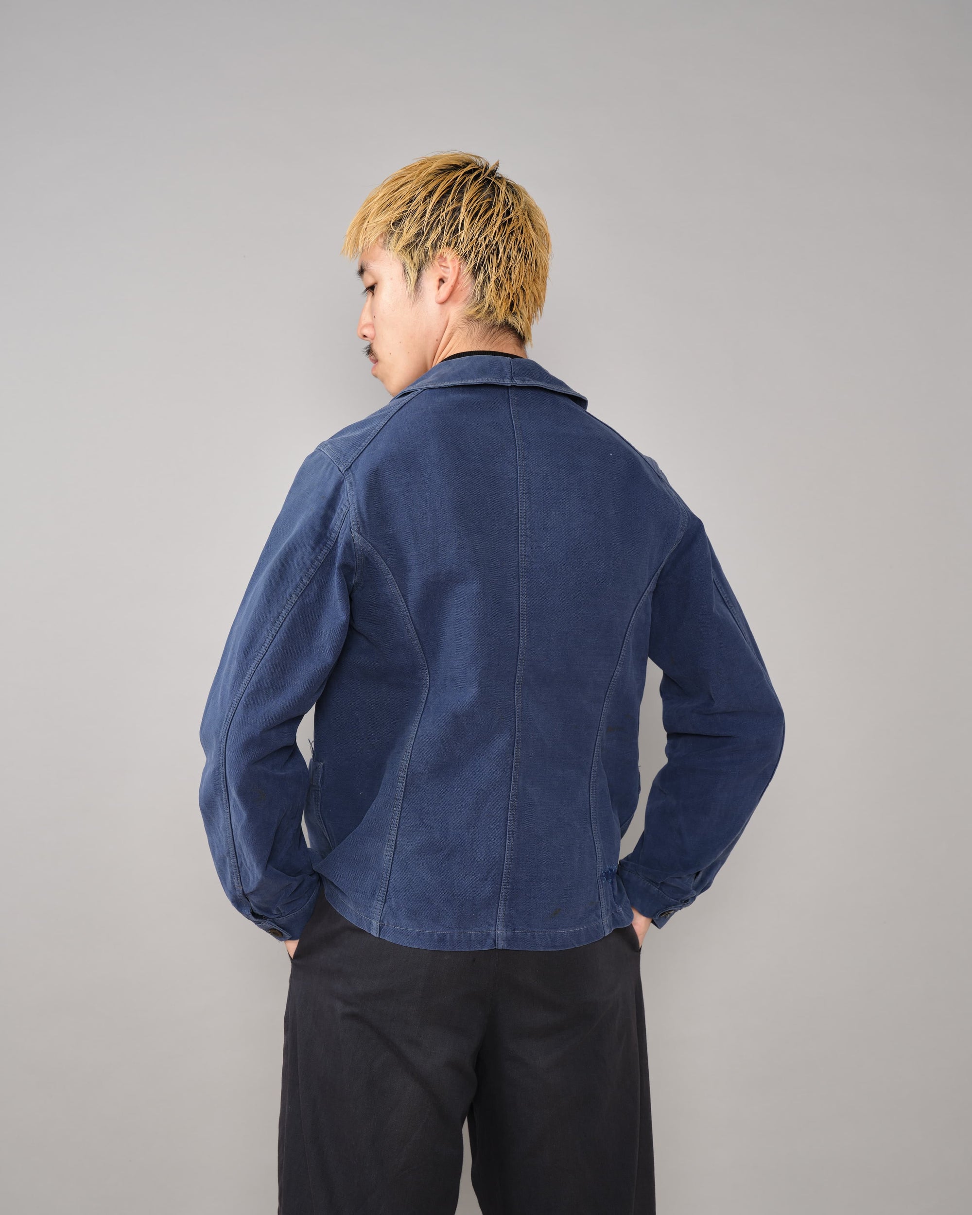 【~40's】French Vintage Blue Cotton Twill Double Breasted Work Jacket
