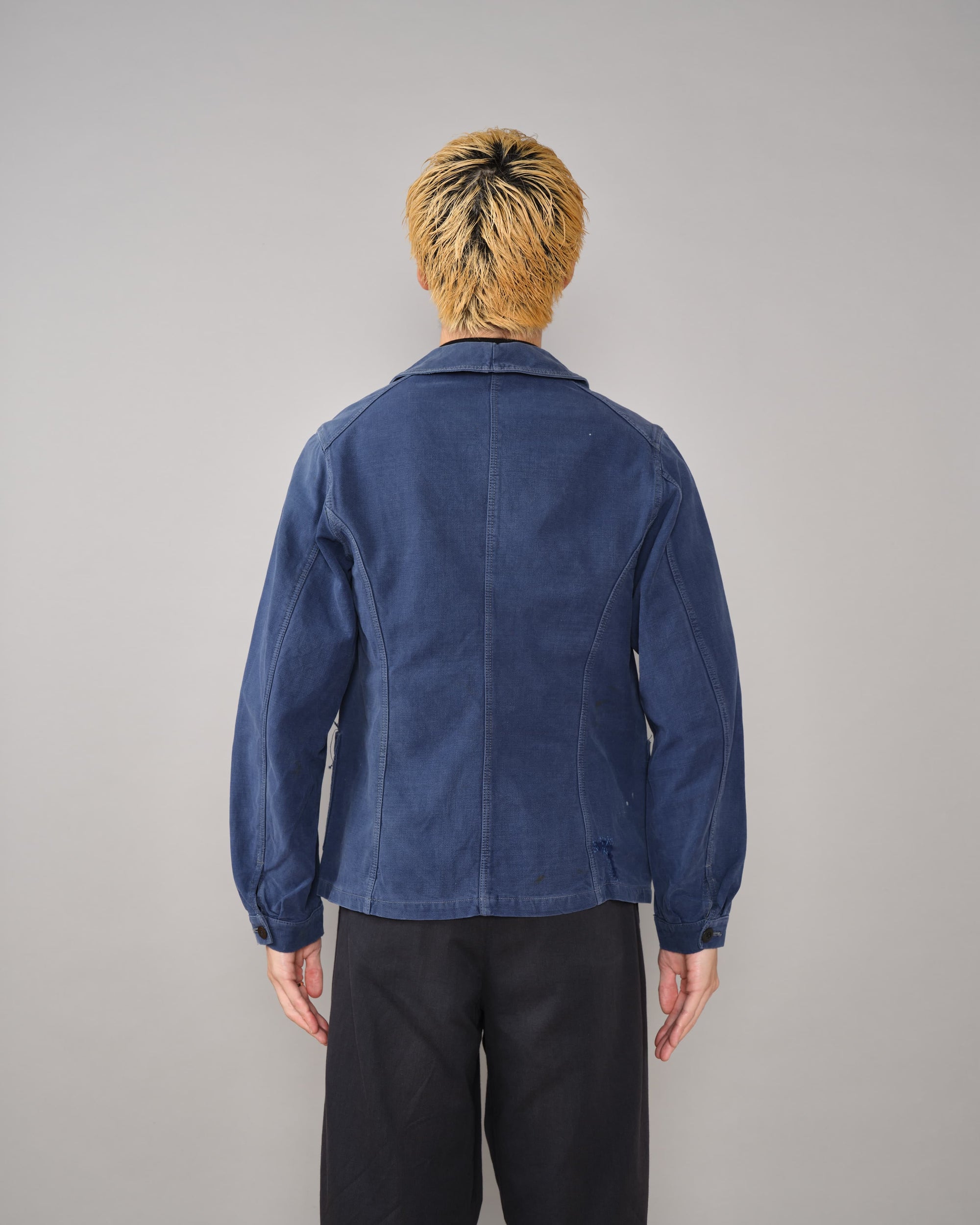 【~40's】French Vintage Blue Cotton Twill Double Breasted Work Jacket