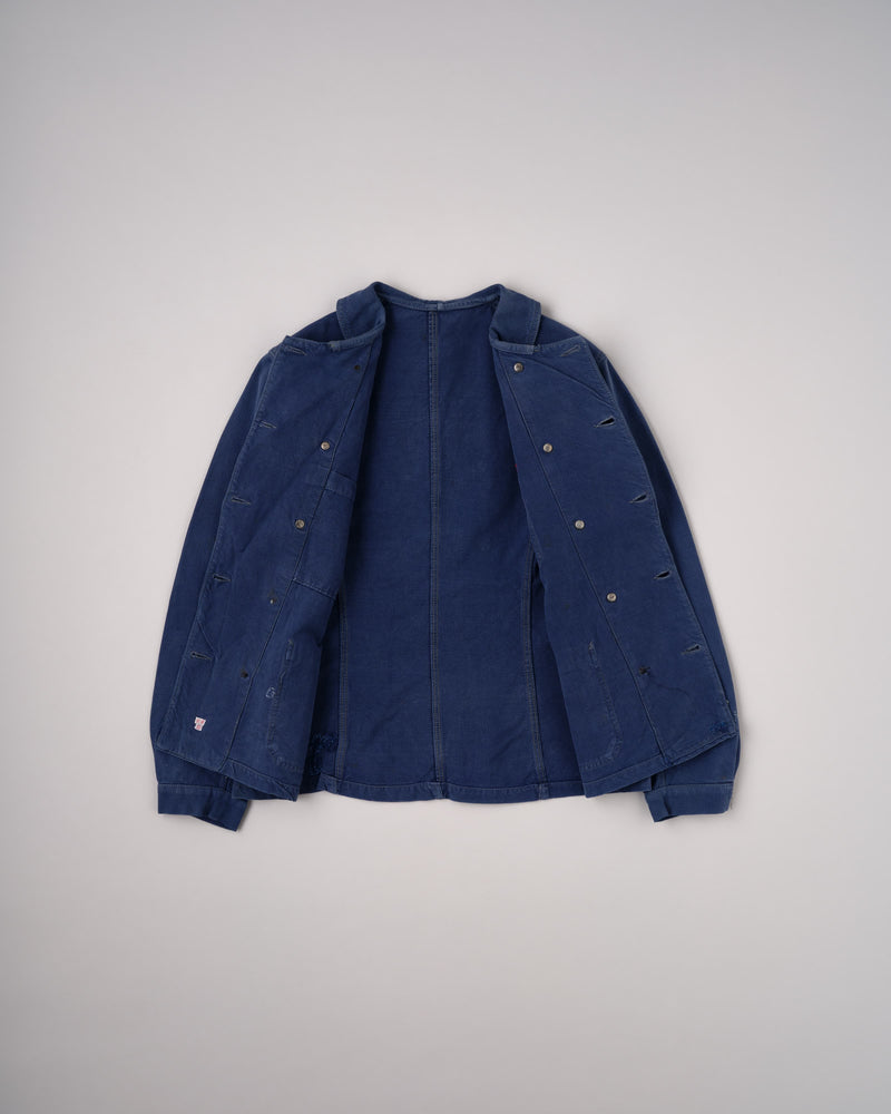 【~40's】French Vintage Blue Cotton Twill Double Breasted Work Jacket
