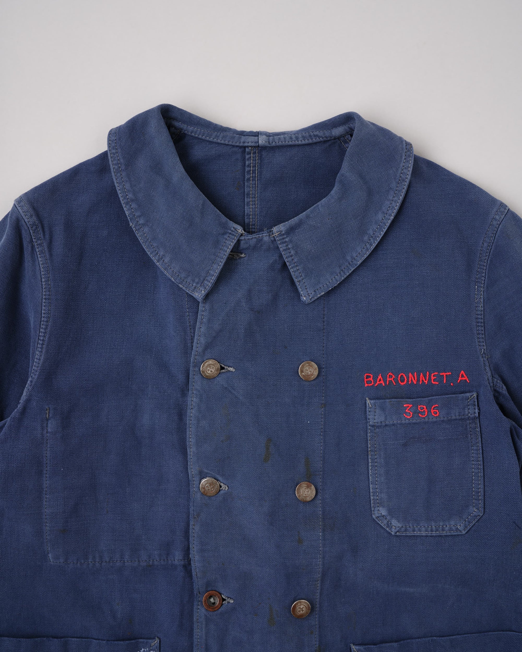 【~40's】French Vintage Blue Cotton Twill Double Breasted Work Jacket