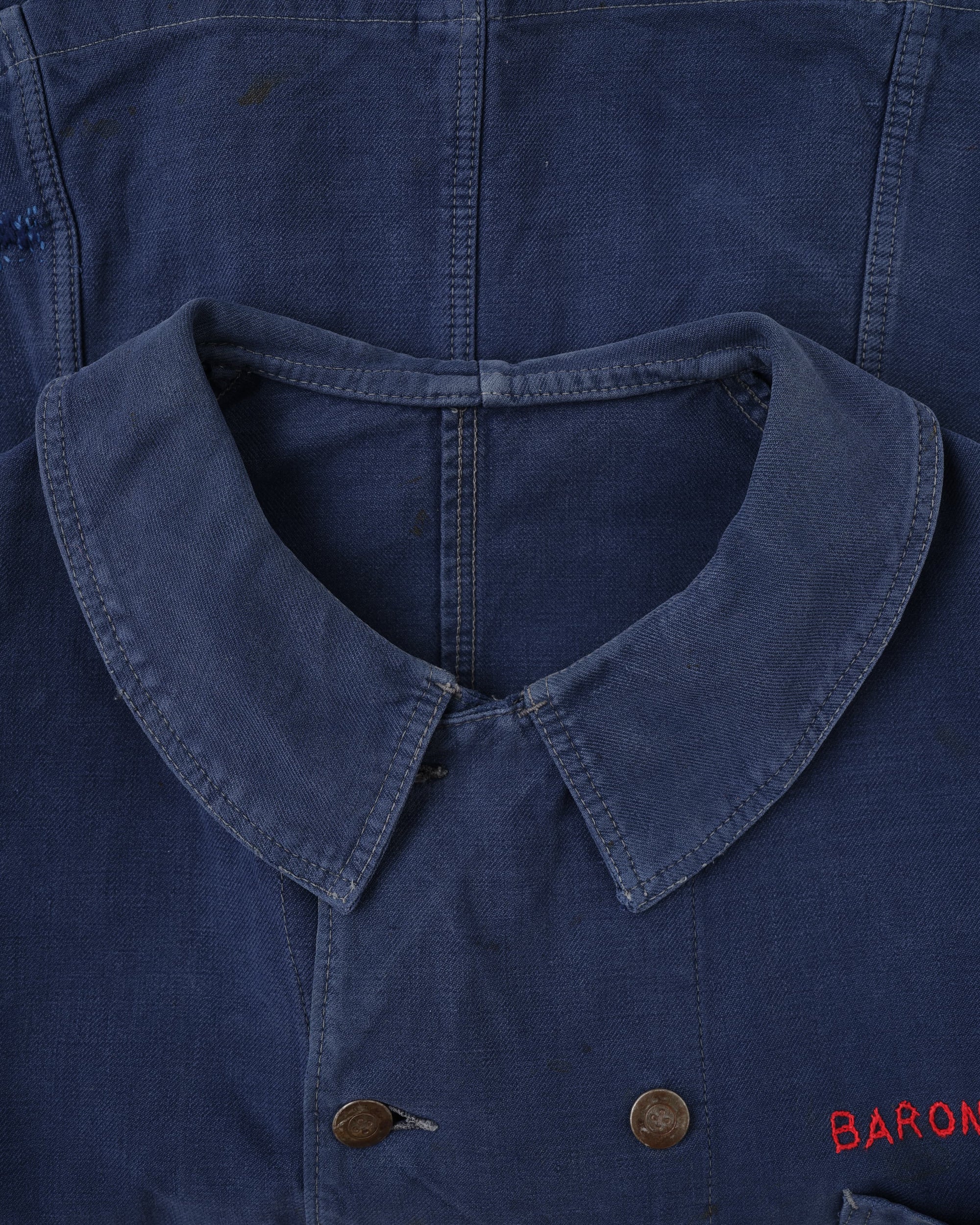 【~40's】French Vintage Blue Cotton Twill Double Breasted Work Jacket