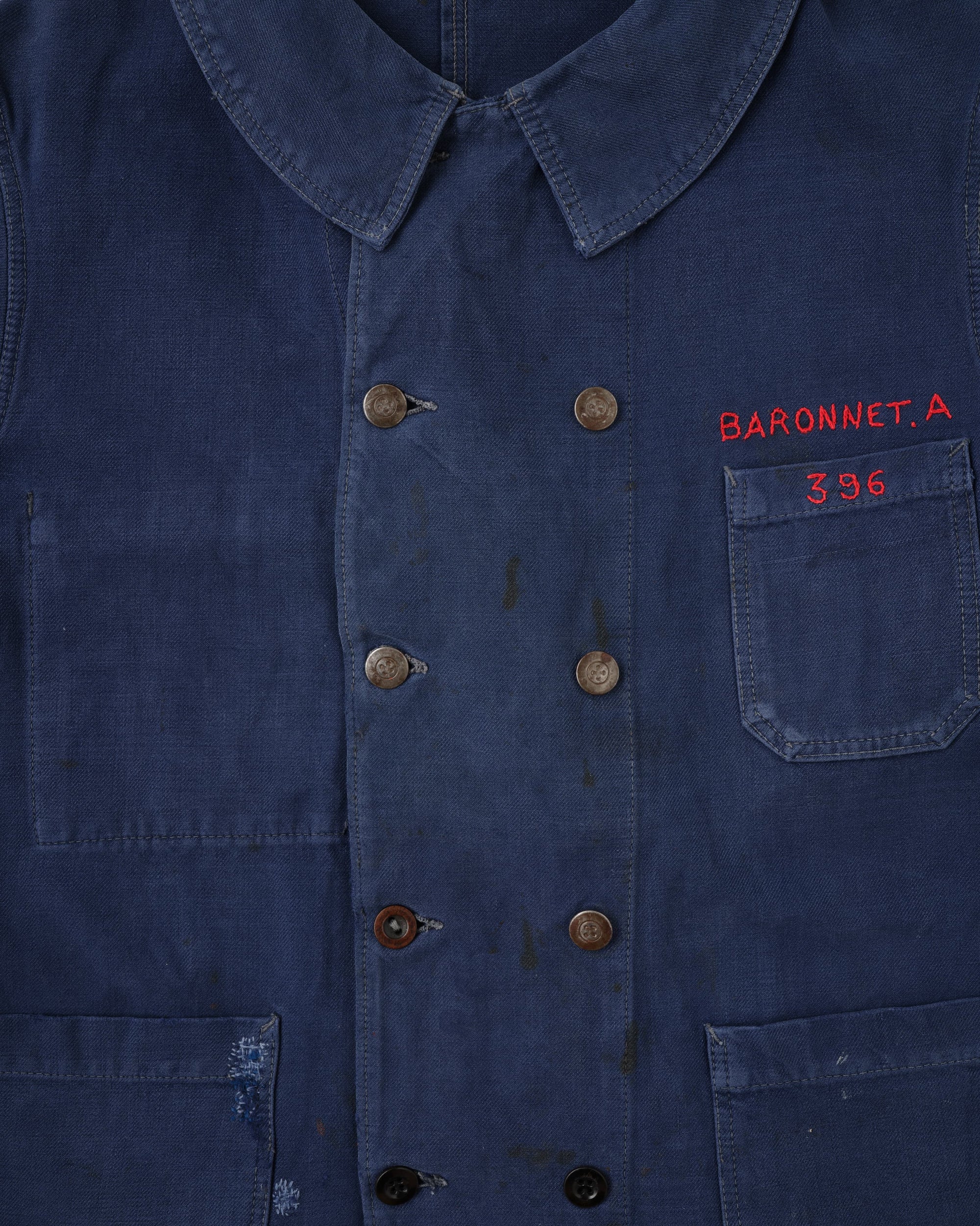 【~40's】French Vintage Blue Cotton Twill Double Breasted Work Jacket
