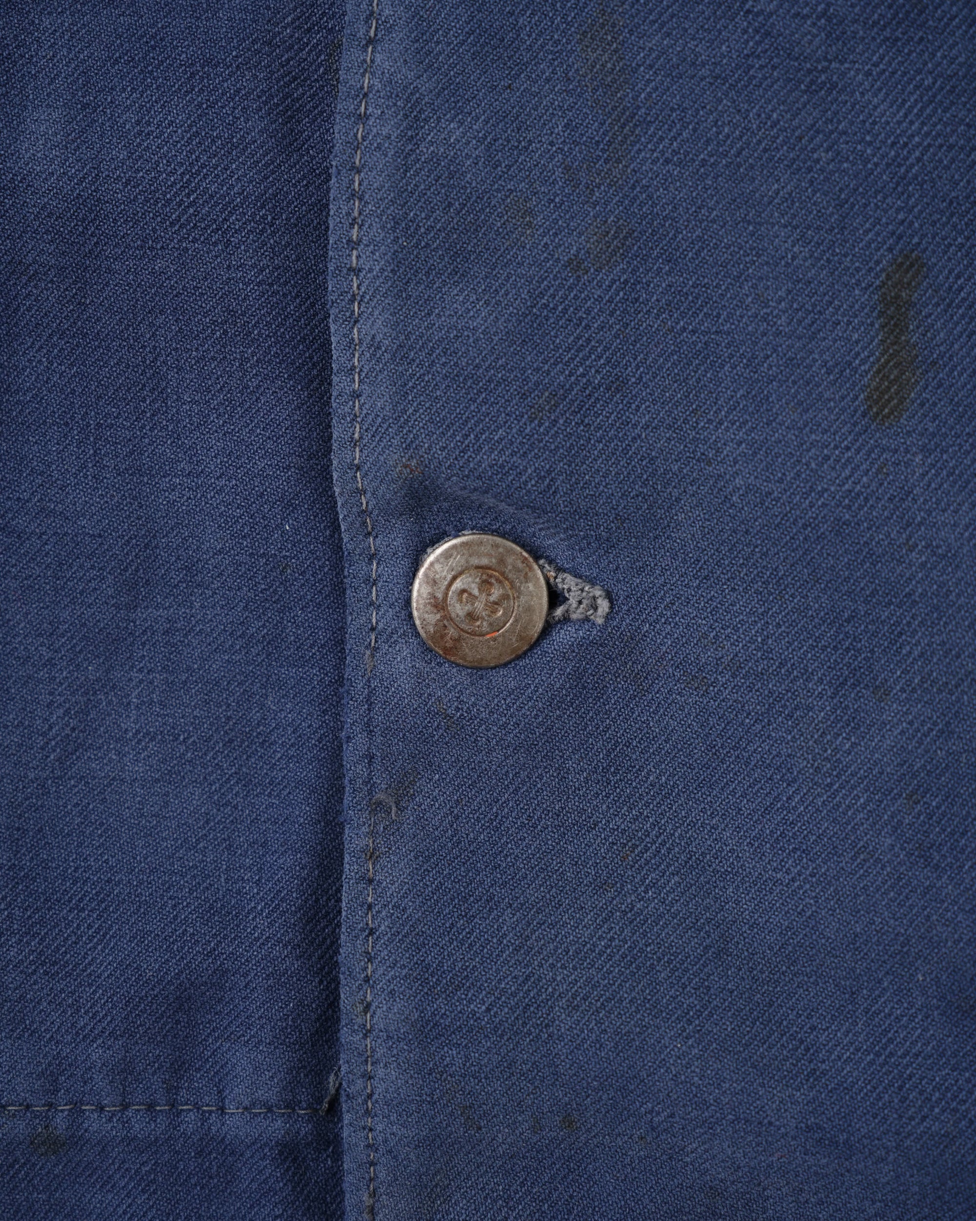 【~40's】French Vintage Blue Cotton Twill Double Breasted Work Jacket