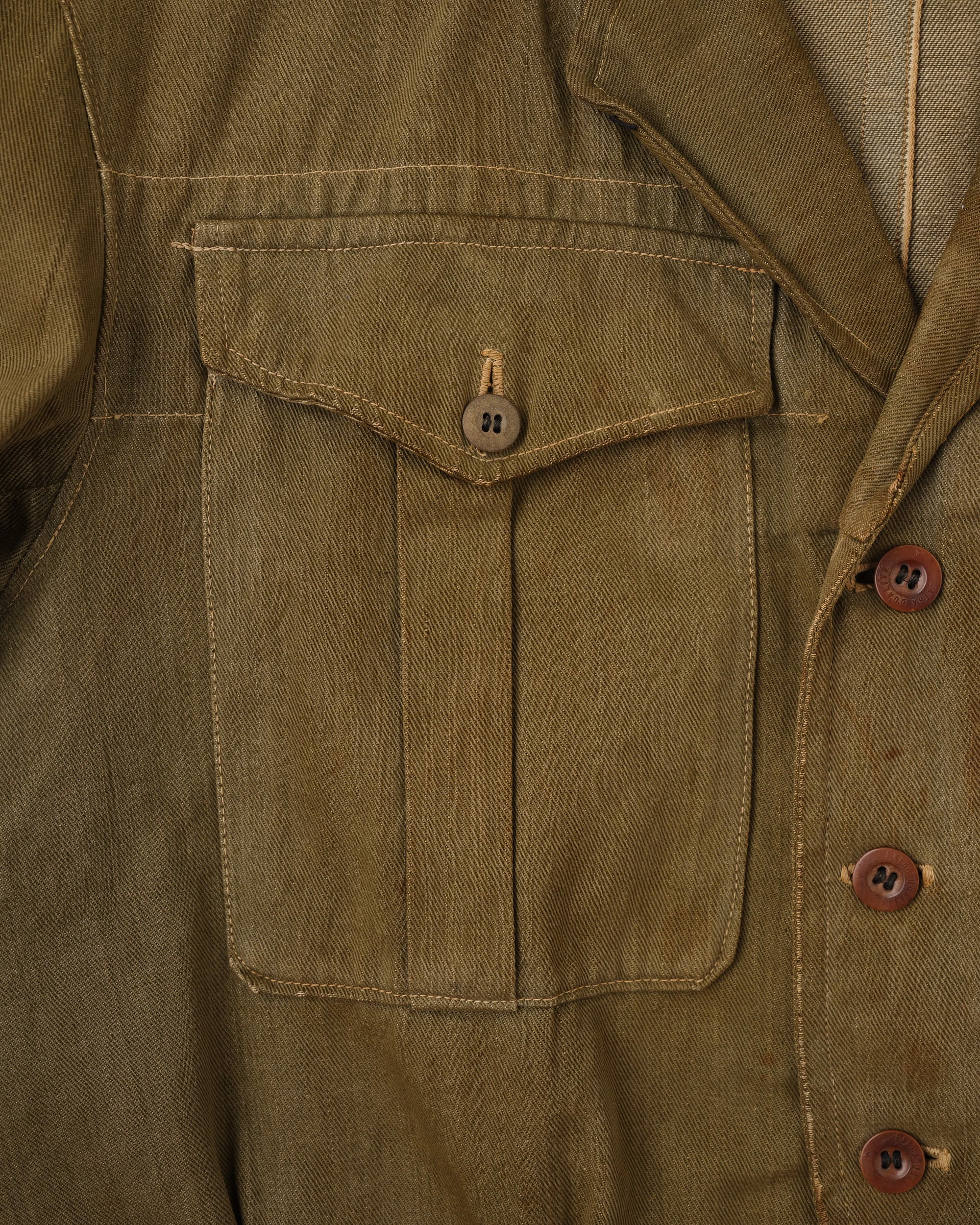 【~40's】WWII German Army British Green Denim Fabric Made Short Jacket