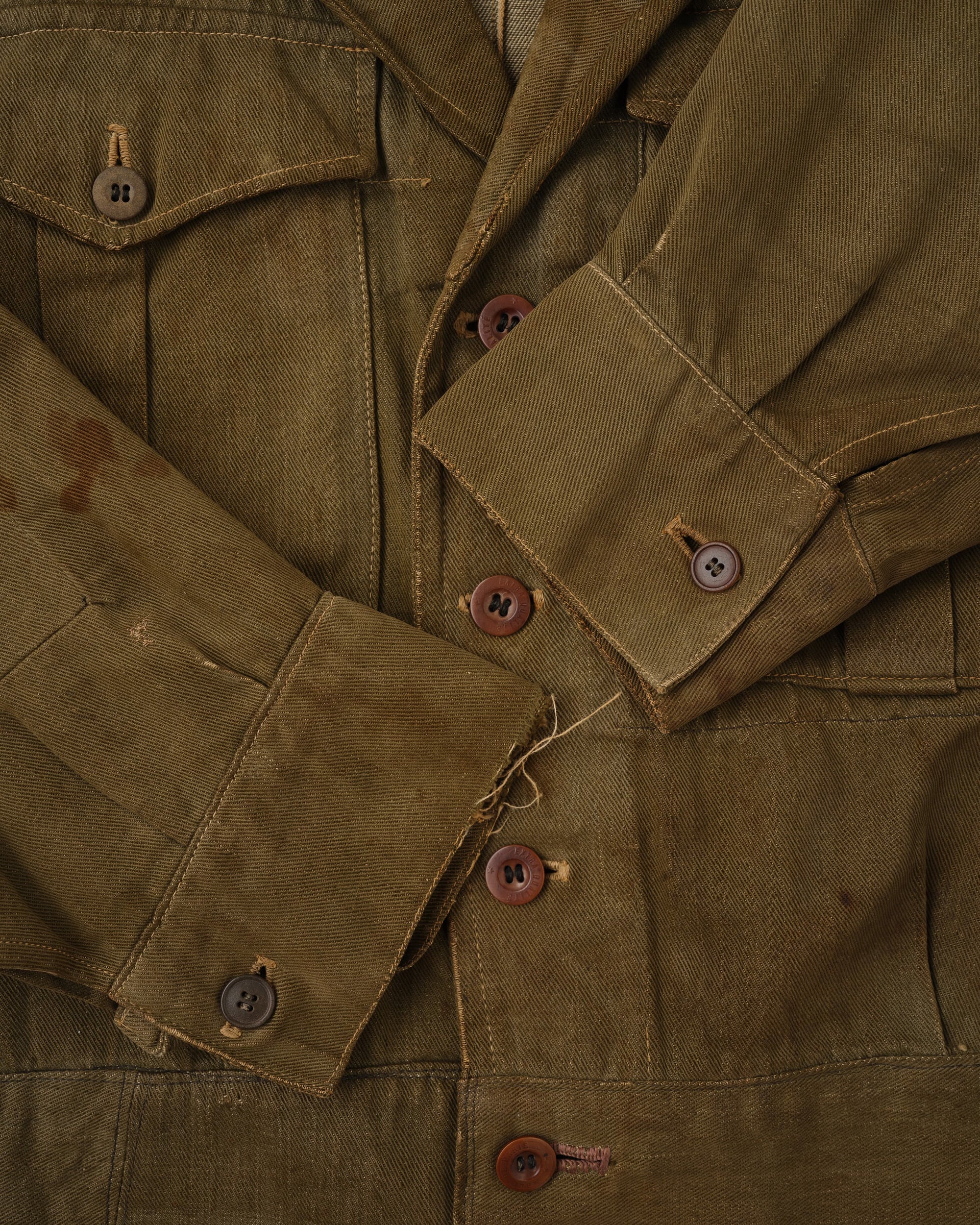 【~40's】WWII German Army British Green Denim Fabric Made Short Jacket