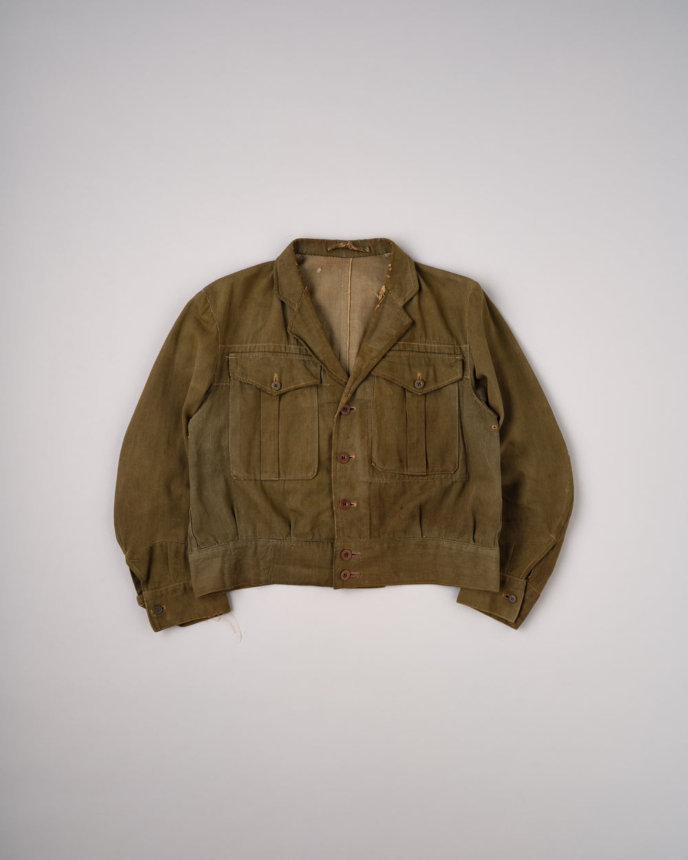 [~40's] WWII German Army British Green Denim Fabric Made Short Jacket